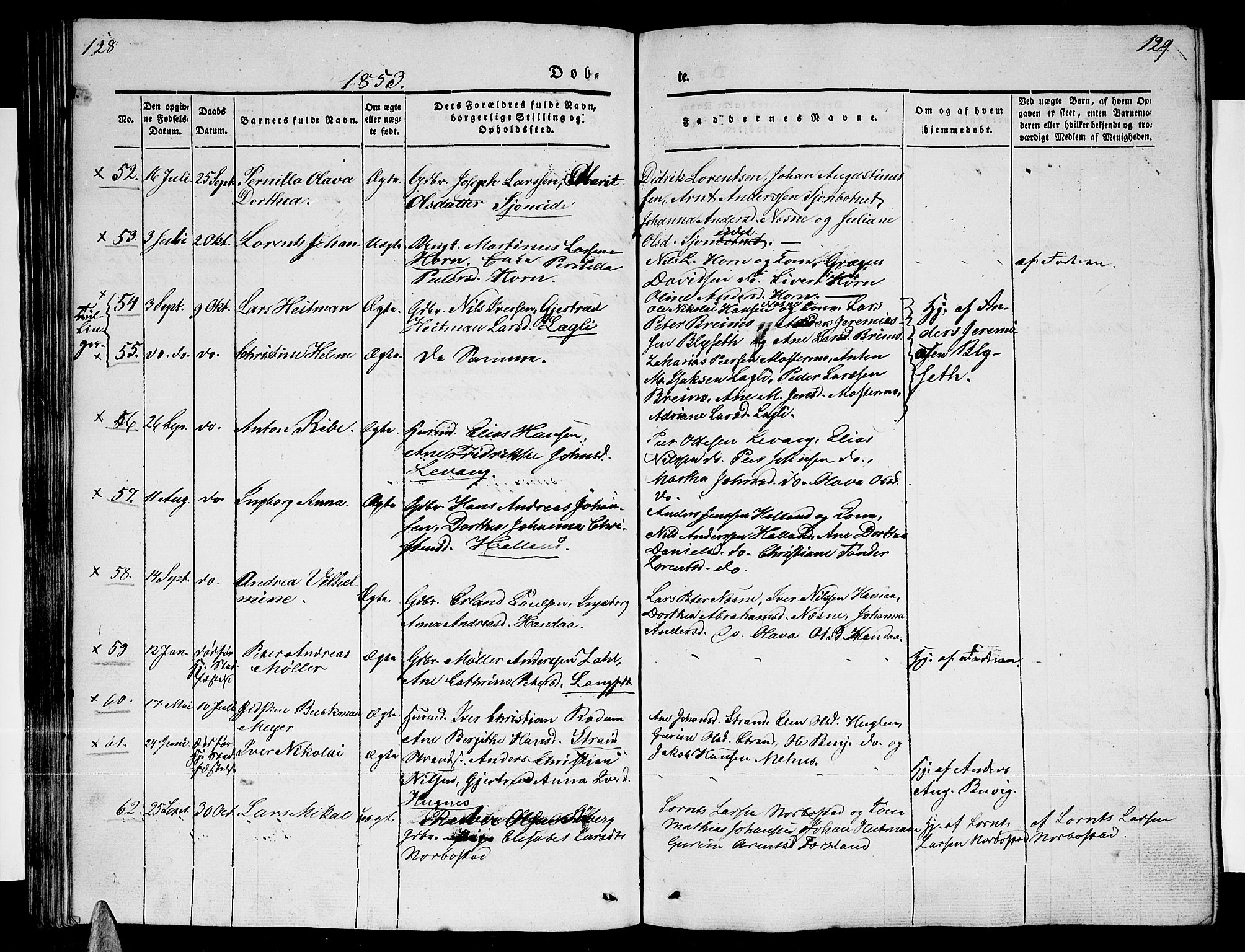 Ministerialprotokoller, klokkerbøker og fødselsregistre - Nordland, AV/SAT-A-1459/838/L0555: Parish register (copy) no. 838C02, 1842-1861, p. 128-129