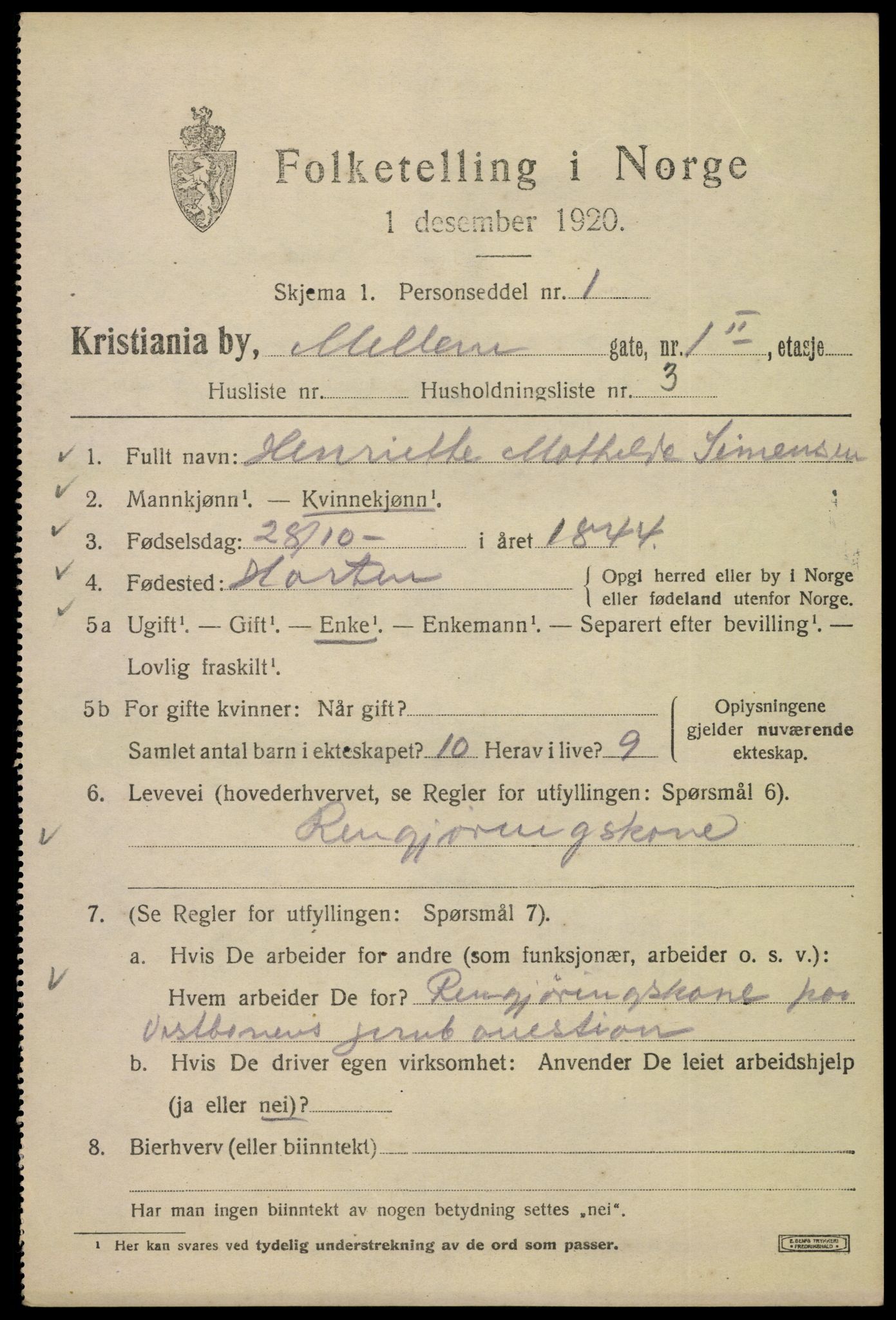 SAO, 1920 census for Kristiania, 1920, p. 394019