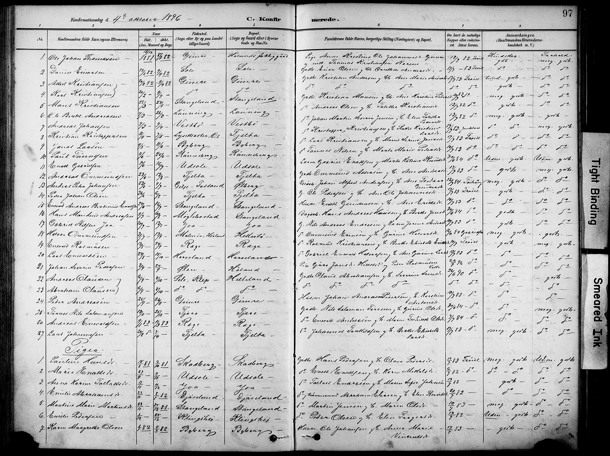 Håland sokneprestkontor, SAST/A-101802/001/30BA/L0012: Parish register (official) no. A 11, 1889-1900, p. 97
