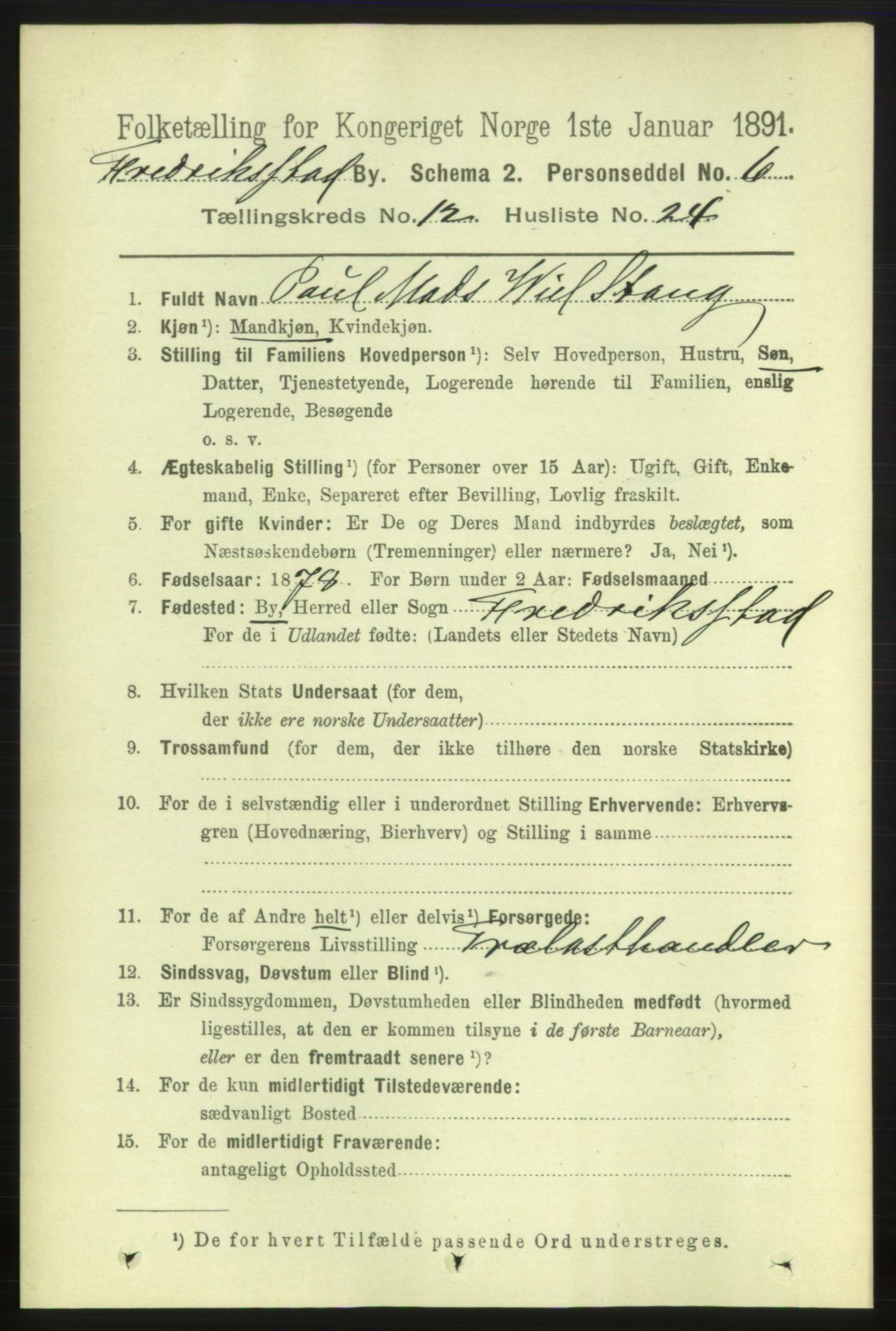 RA, 1891 census for 0103 Fredrikstad, 1891, p. 13948