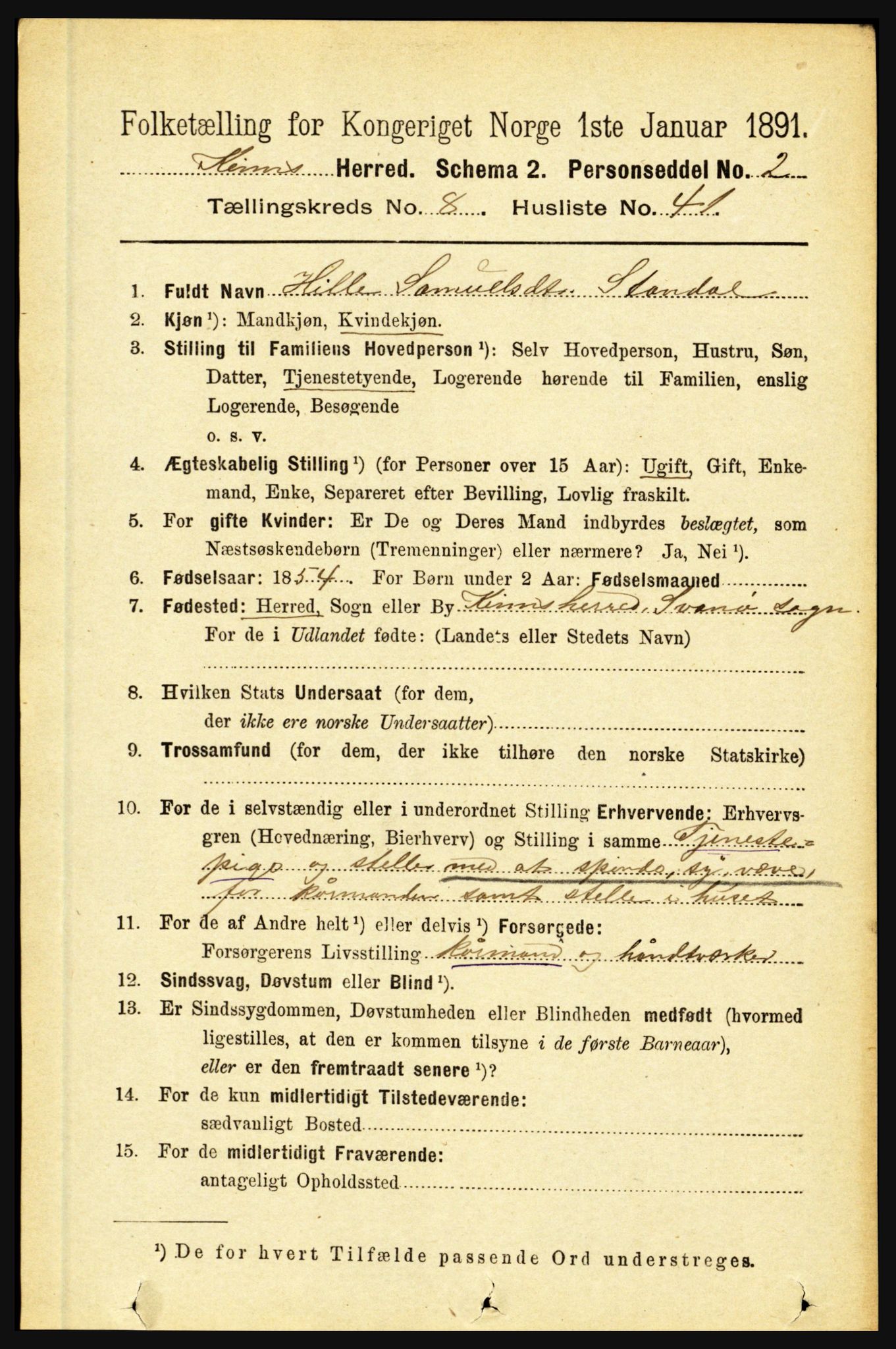 RA, 1891 census for 1437 Kinn, 1891, p. 3369