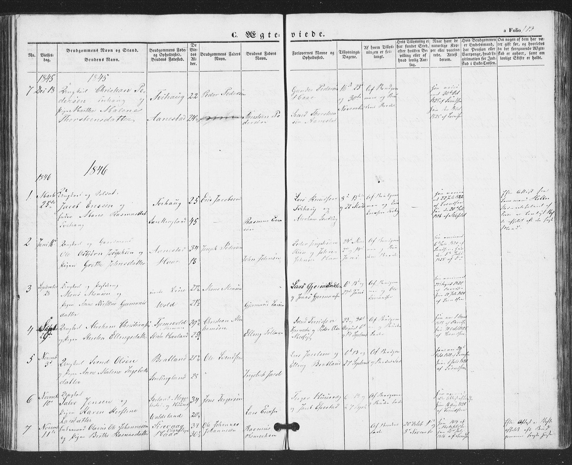 Hå sokneprestkontor, AV/SAST-A-101801/001/30BA/L0007: Parish register (official) no. A 6, 1842-1855, p. 113