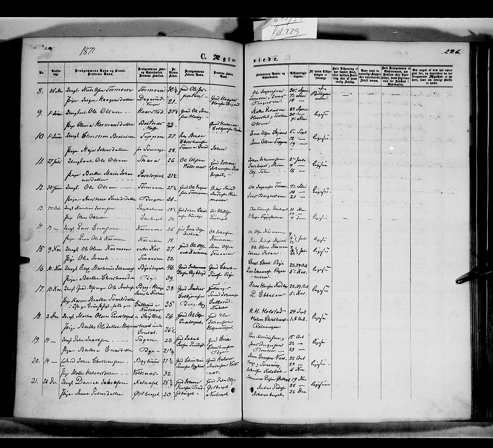 Grue prestekontor, SAH/PREST-036/H/Ha/Haa/L0010: Parish register (official) no. 10, 1864-1873, p. 226