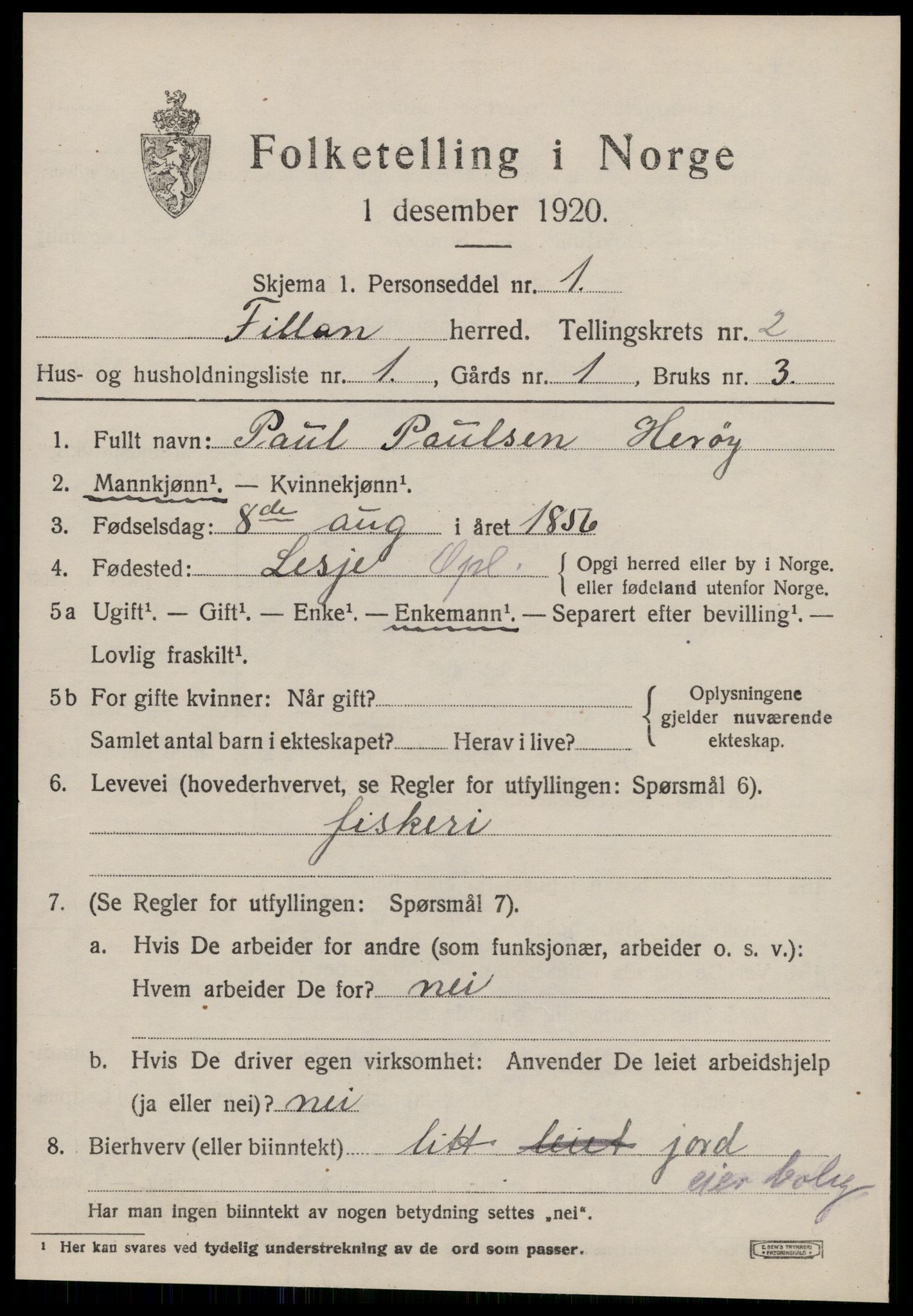 SAT, 1920 census for Fillan, 1920, p. 1326