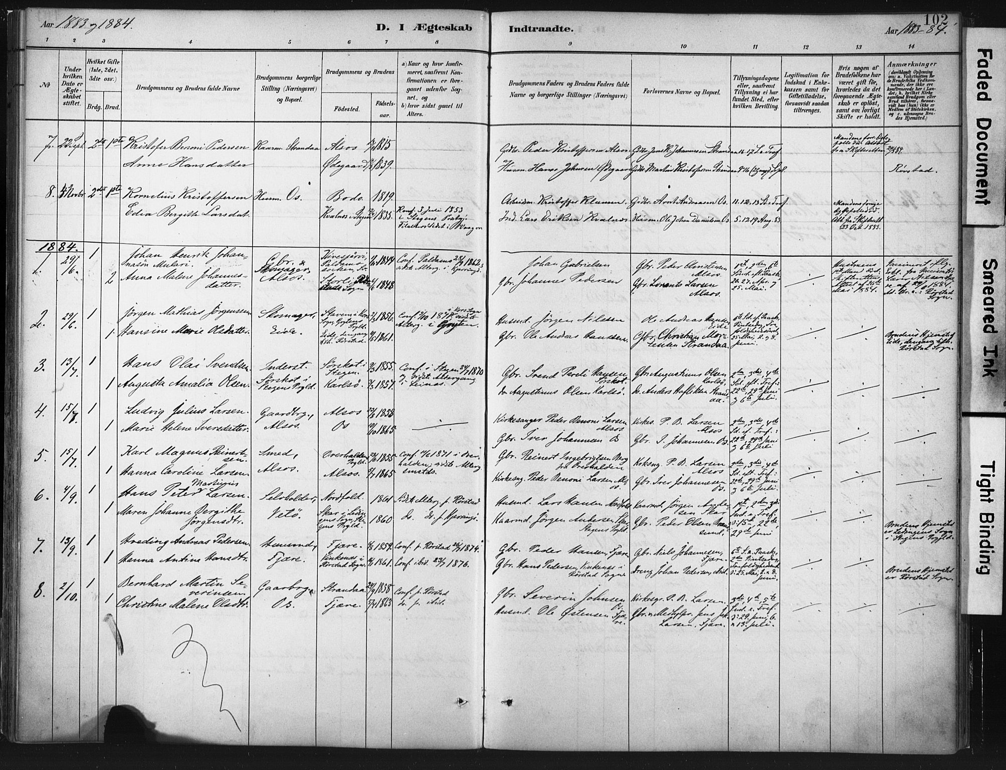 Ministerialprotokoller, klokkerbøker og fødselsregistre - Nordland, SAT/A-1459/803/L0071: Parish register (official) no. 803A01, 1881-1897, p. 102