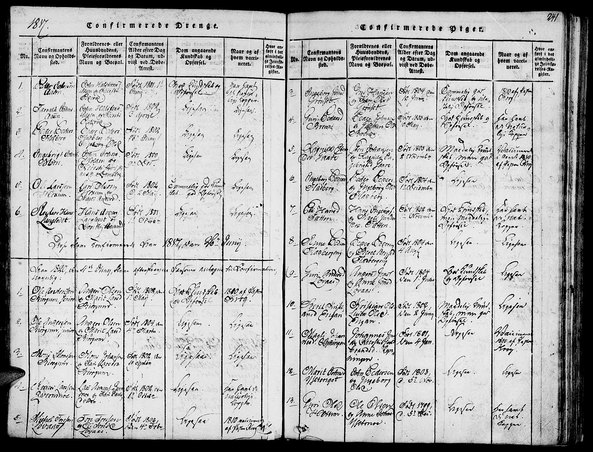 Ministerialprotokoller, klokkerbøker og fødselsregistre - Sør-Trøndelag, SAT/A-1456/685/L0954: Parish register (official) no. 685A03 /1, 1817-1829, p. 241