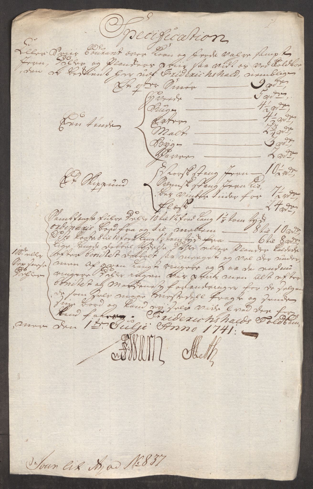 Rentekammeret inntil 1814, Realistisk ordnet avdeling, AV/RA-EA-4070/Oe/L0002: [Ø1]: Priskuranter, 1740-1744, p. 196