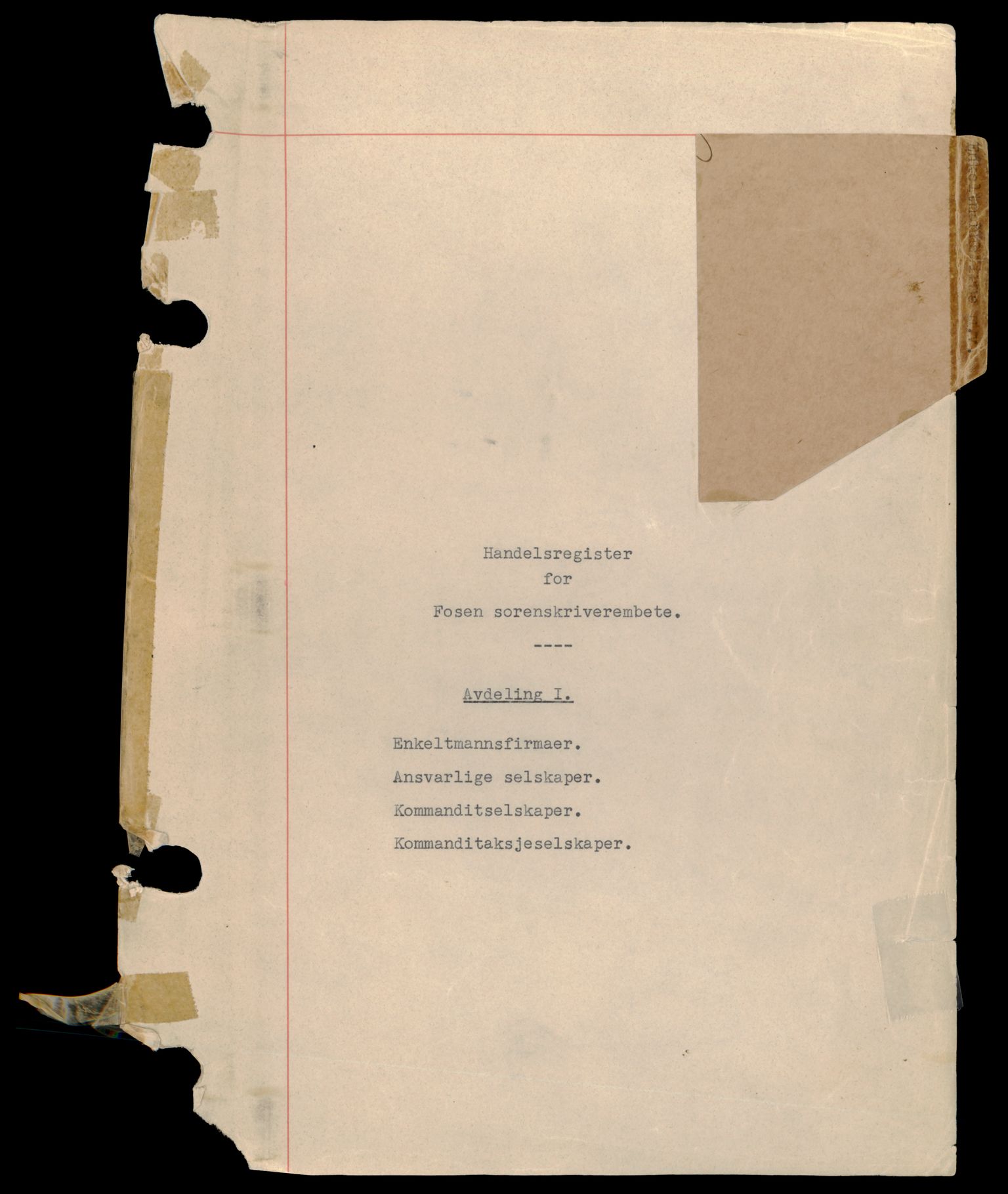 Fosen sorenskriveri, SAT/A-1107/2/J/Jc/Jce/L0001: Enkeltmannsforetak, 1944-1990, p. 1