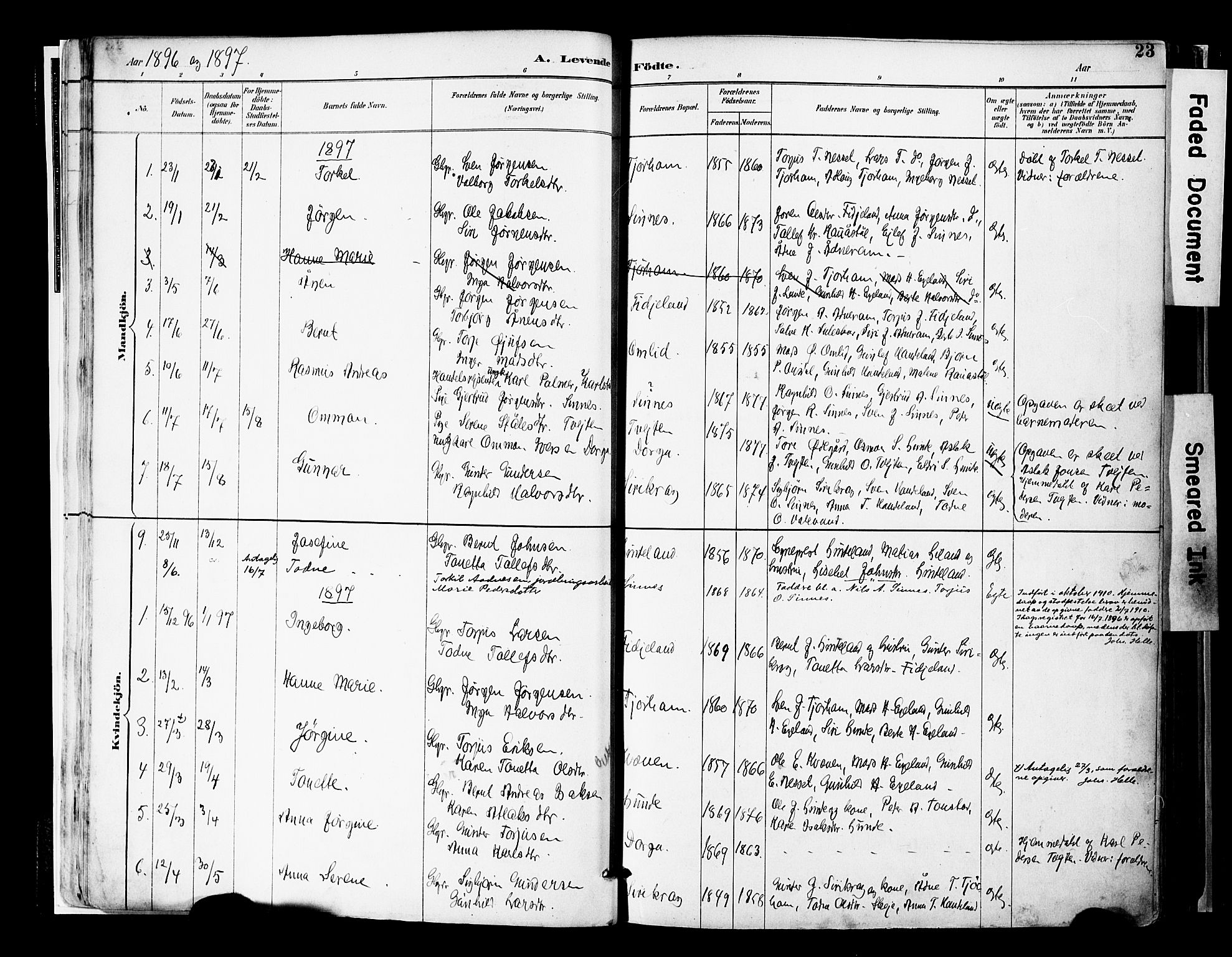 Sirdal sokneprestkontor, AV/SAK-1111-0036/F/Fa/Faa/L0001: Parish register (official) no. A 1, 1887-1910, p. 23