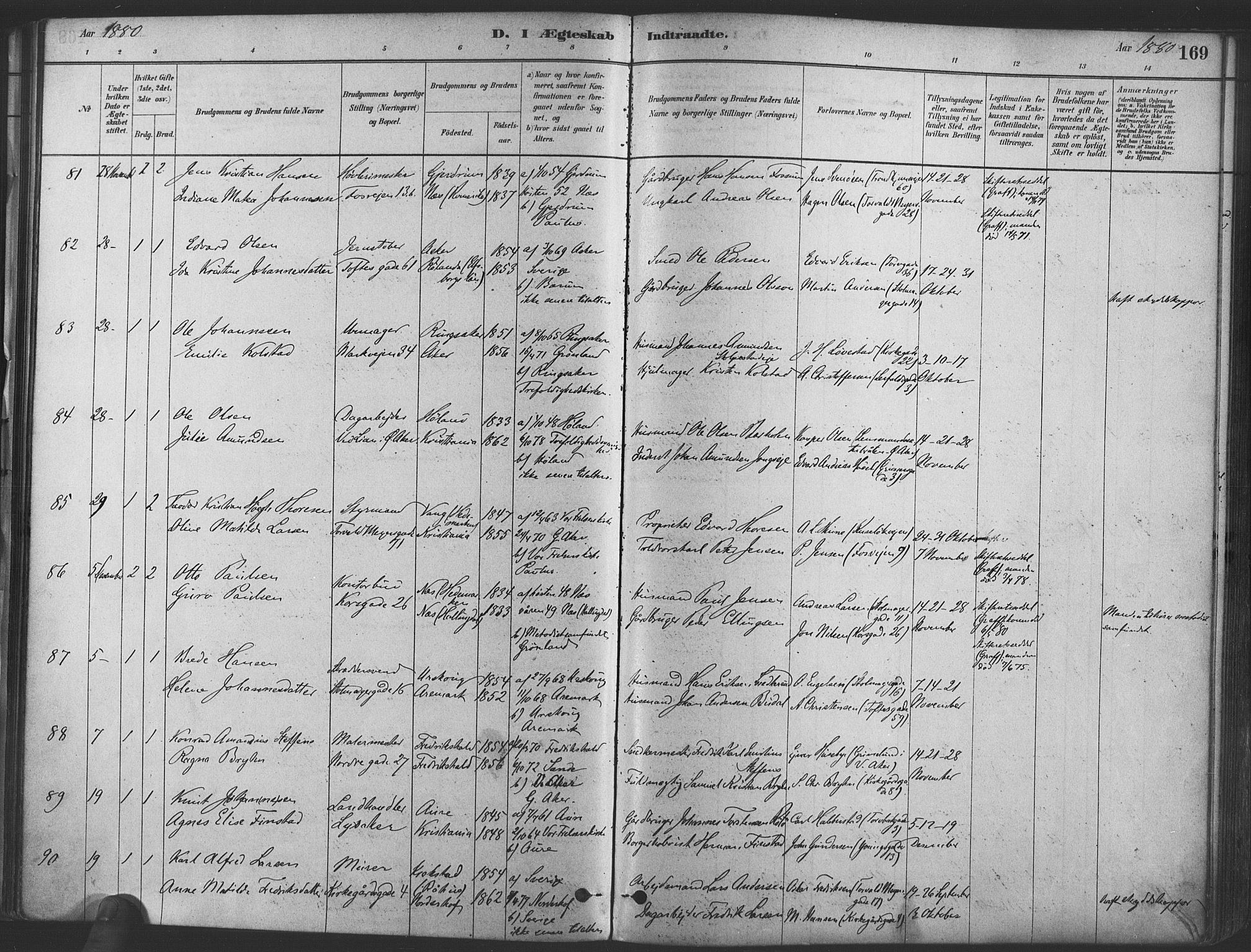 Paulus prestekontor Kirkebøker, SAO/A-10871/F/Fa/L0004: Parish register (official) no. 4, 1879-1891, p. 169