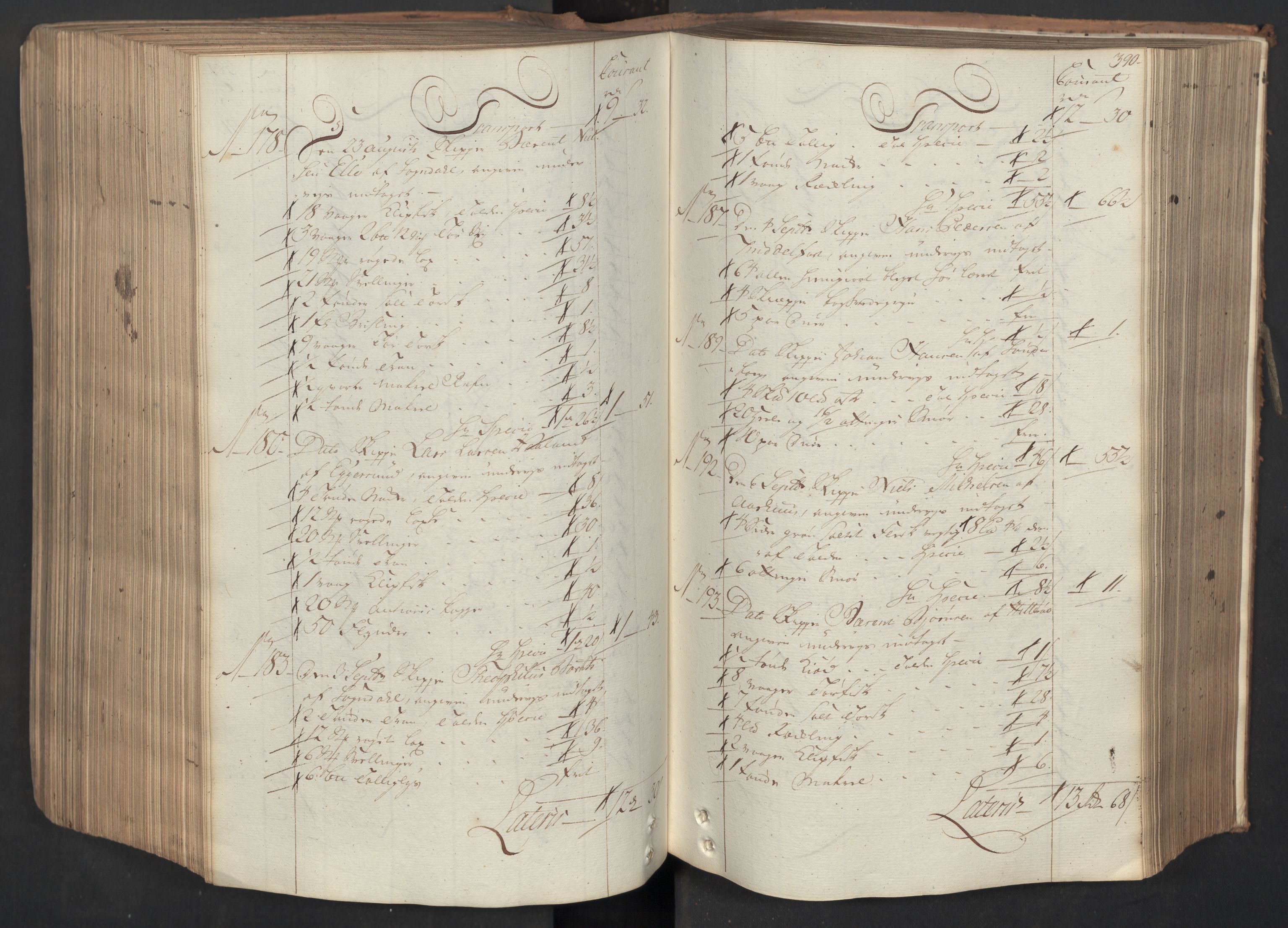 Generaltollkammeret, tollregnskaper, AV/RA-EA-5490/R08/L0053a/0001: Tollregnskaper Drammen / Inngående hovedtollbok, 1762, p. 389b-390a