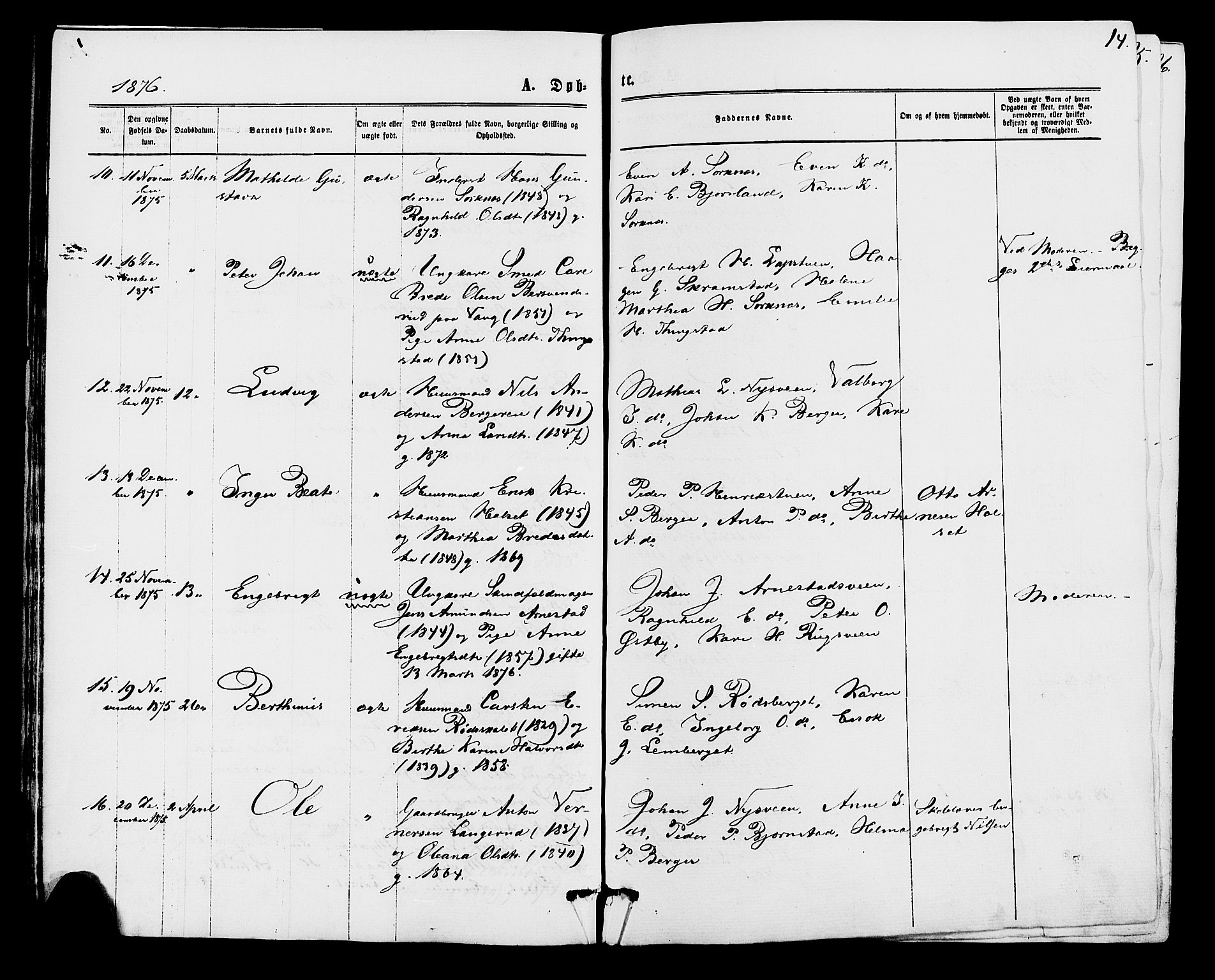 Åmot prestekontor, Hedmark, SAH/PREST-056/H/Ha/Haa/L0009: Parish register (official) no. 9, 1875-1883, p. 14