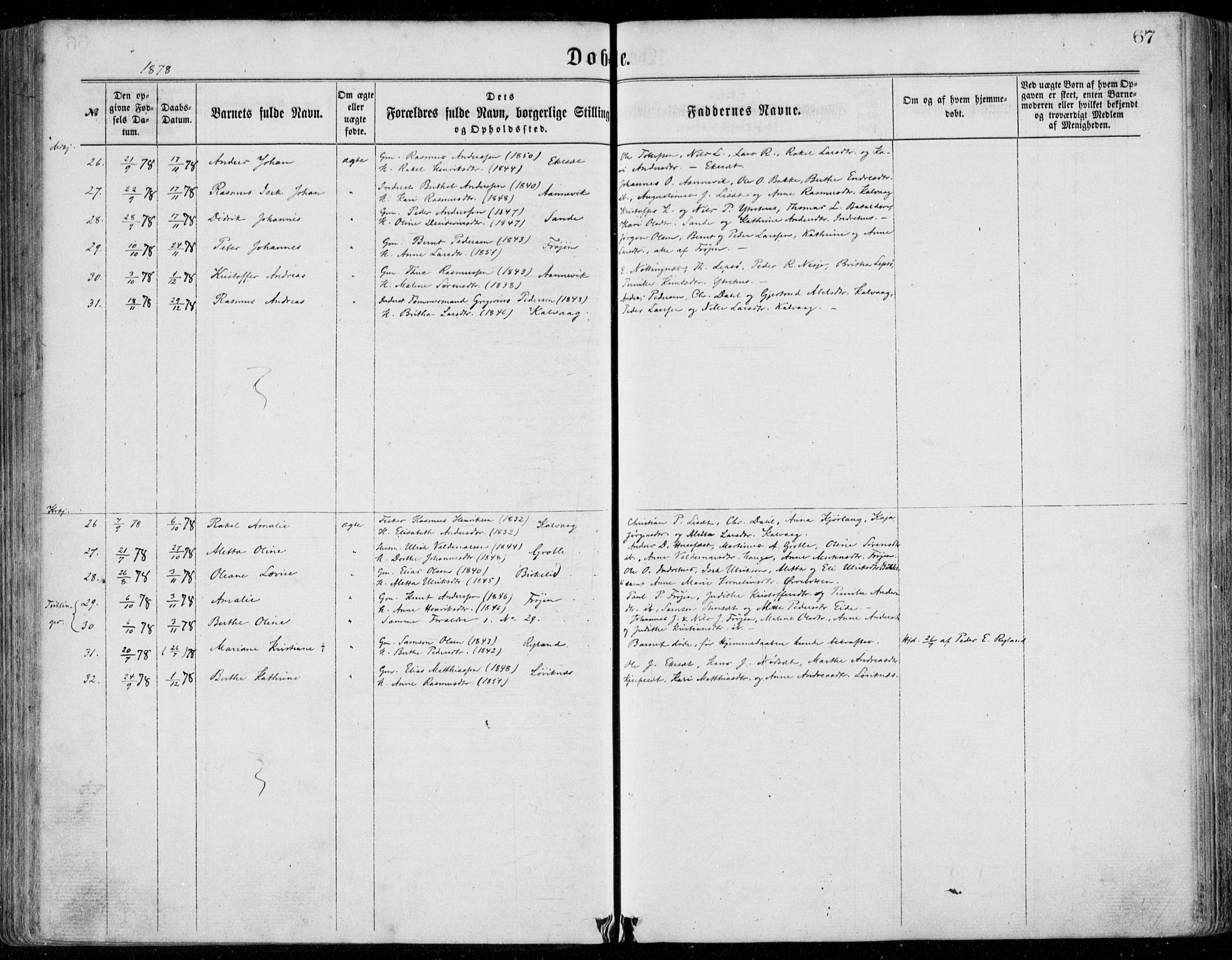 Bremanger sokneprestembete, AV/SAB-A-82201/H/Haa/Haaa/L0001: Parish register (official) no. A  1, 1864-1883, p. 67