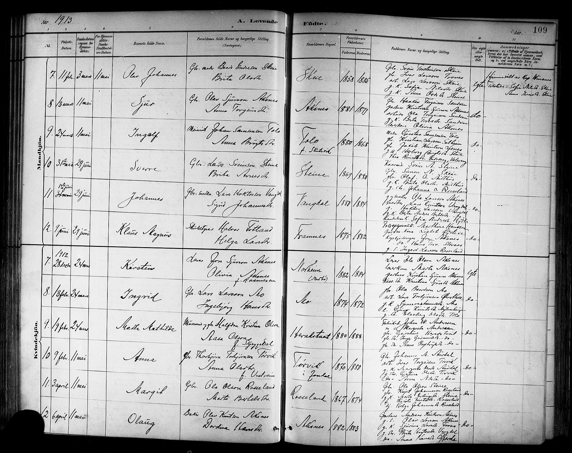Kvam sokneprestembete, SAB/A-76201/H/Hab: Parish register (copy) no. B 3, 1884-1916, p. 109
