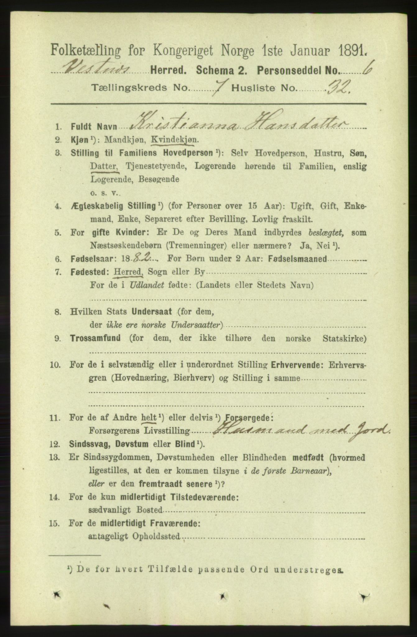 RA, 1891 census for 1535 Vestnes, 1891, p. 2902