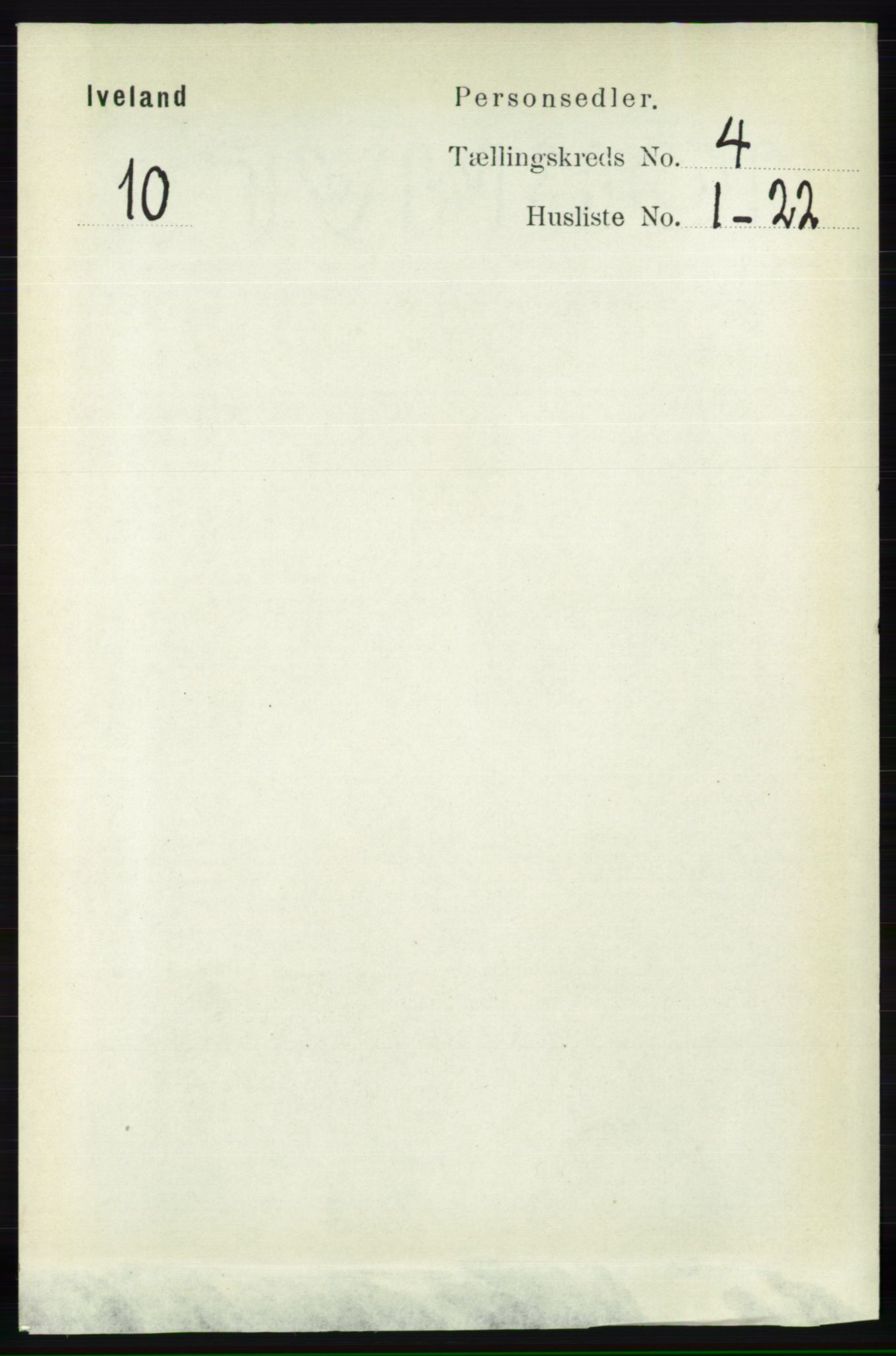 RA, 1891 census for 0935 Iveland, 1891, p. 1022