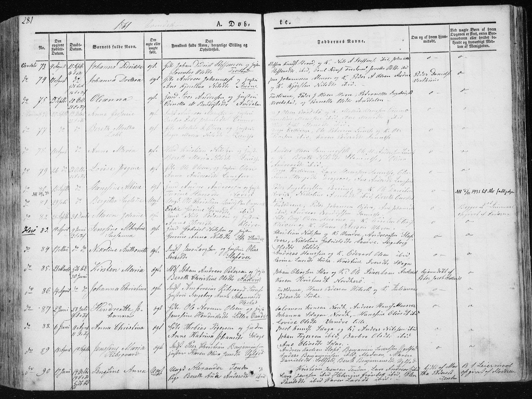 Ministerialprotokoller, klokkerbøker og fødselsregistre - Nordland, SAT/A-1459/830/L0446: Parish register (official) no. 830A10, 1831-1865, p. 281