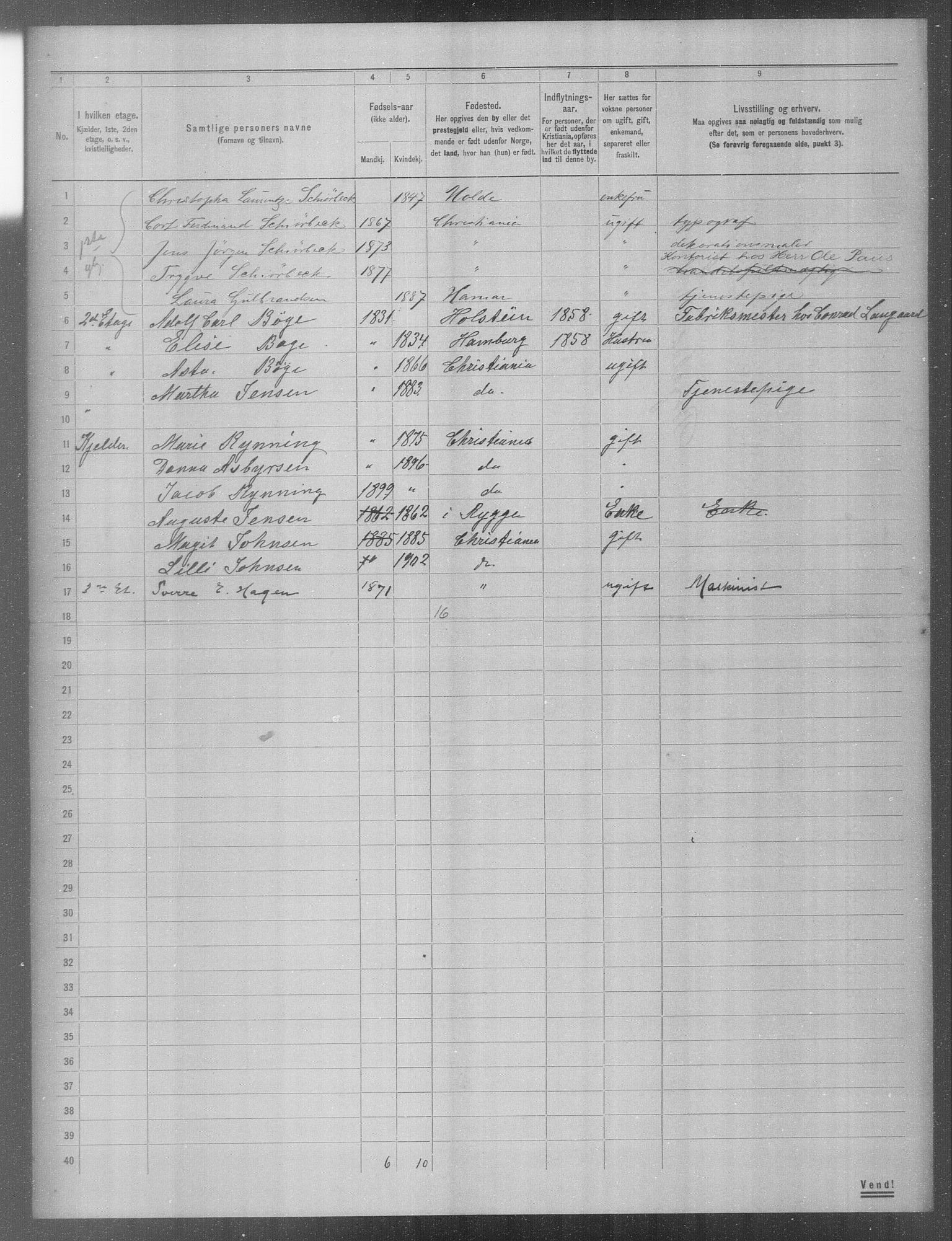 OBA, Municipal Census 1904 for Kristiania, 1904, p. 1482