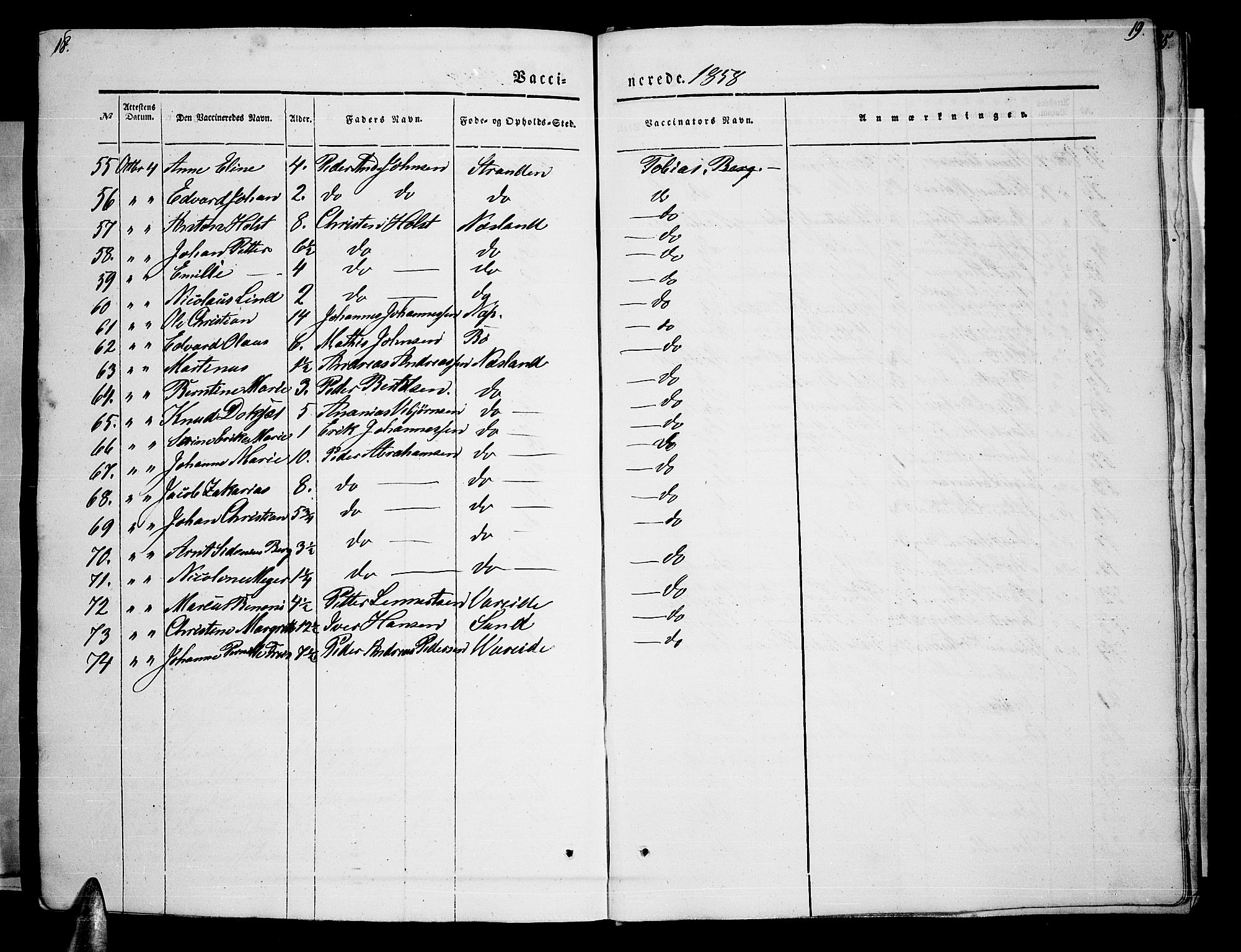 Ministerialprotokoller, klokkerbøker og fødselsregistre - Nordland, AV/SAT-A-1459/885/L1212: Parish register (copy) no. 885C01, 1847-1873, p. 18-19