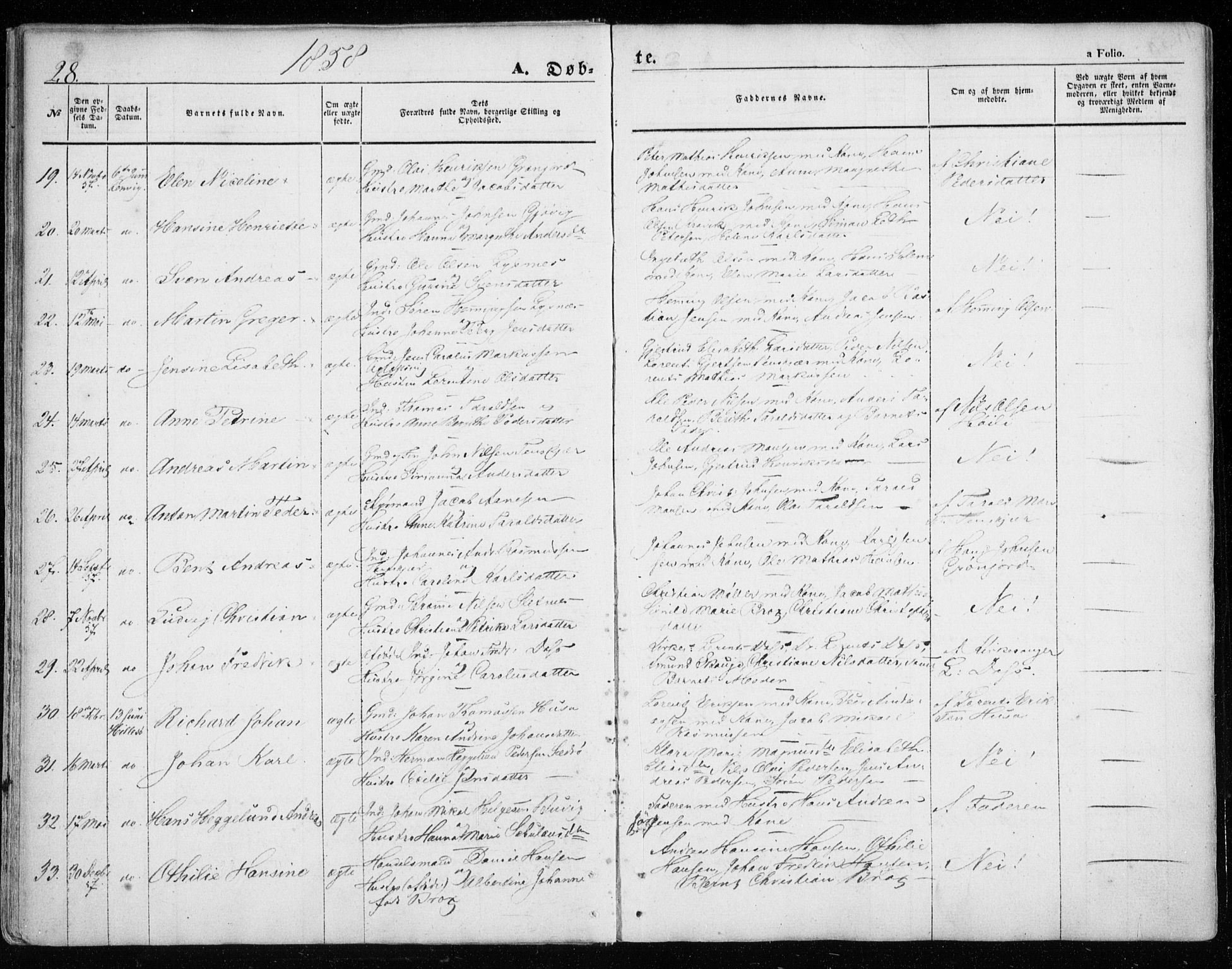 Lenvik sokneprestembete, AV/SATØ-S-1310/H/Ha/Haa/L0007kirke: Parish register (official) no. 7, 1855-1865, p. 28