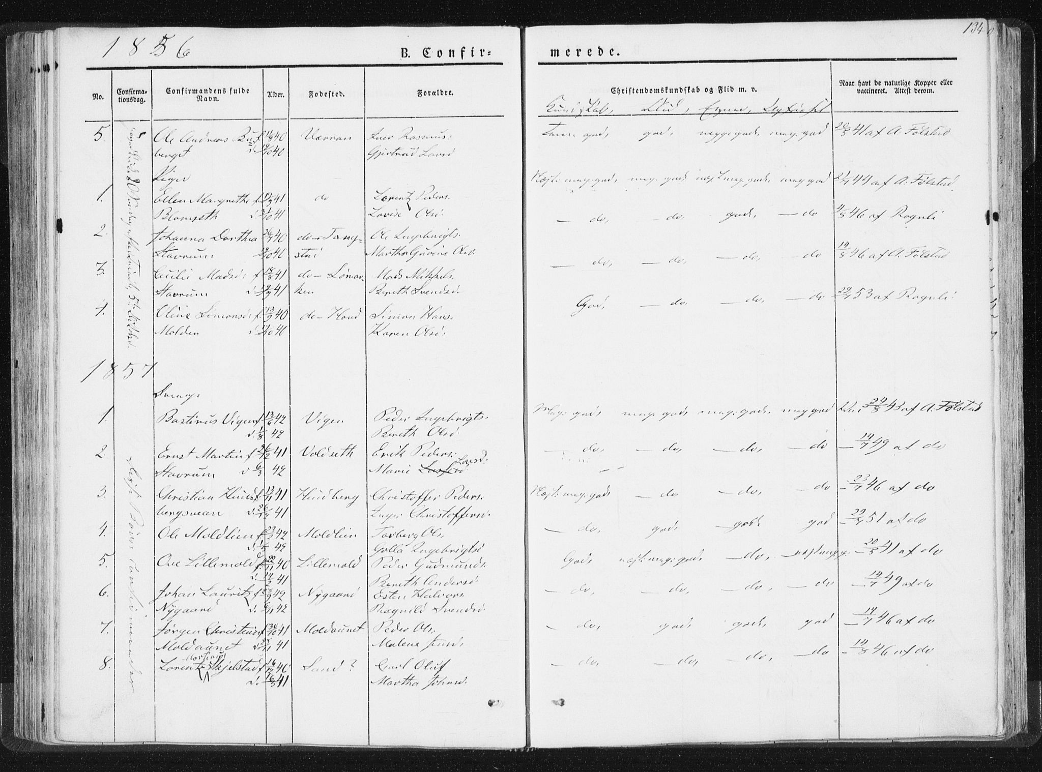 Ministerialprotokoller, klokkerbøker og fødselsregistre - Nord-Trøndelag, SAT/A-1458/744/L0418: Parish register (official) no. 744A02, 1843-1866, p. 134
