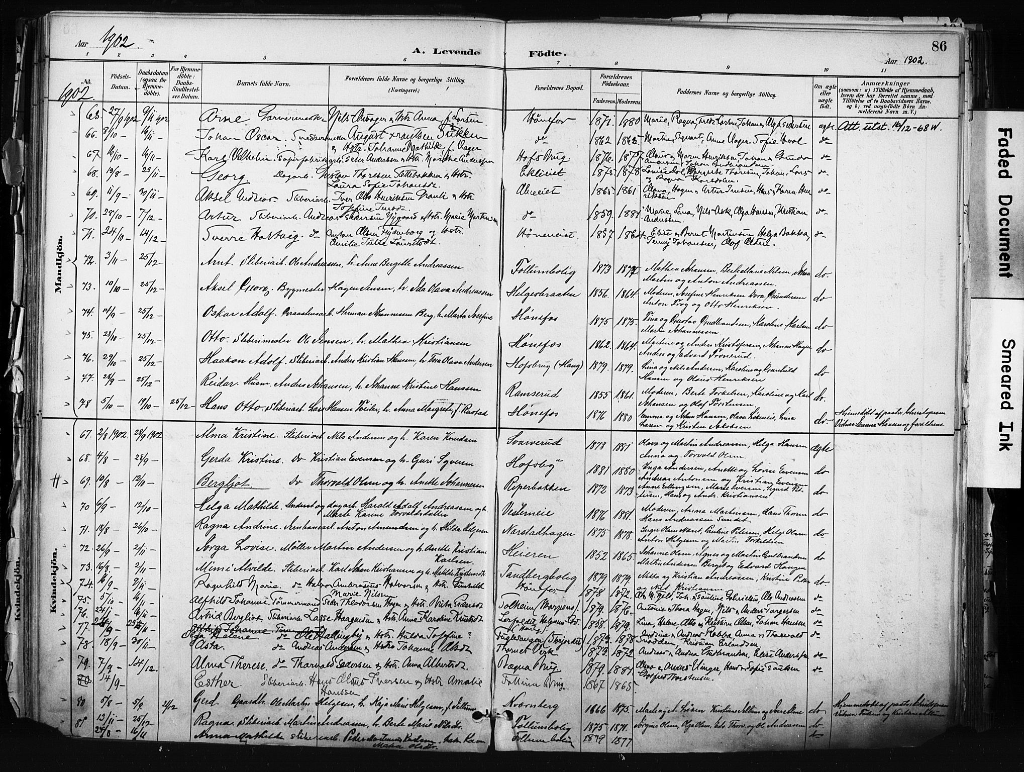 Hønefoss kirkebøker, AV/SAKO-A-609/F/Fa/L0002: Parish register (official) no. 2, 1887-1906, p. 86