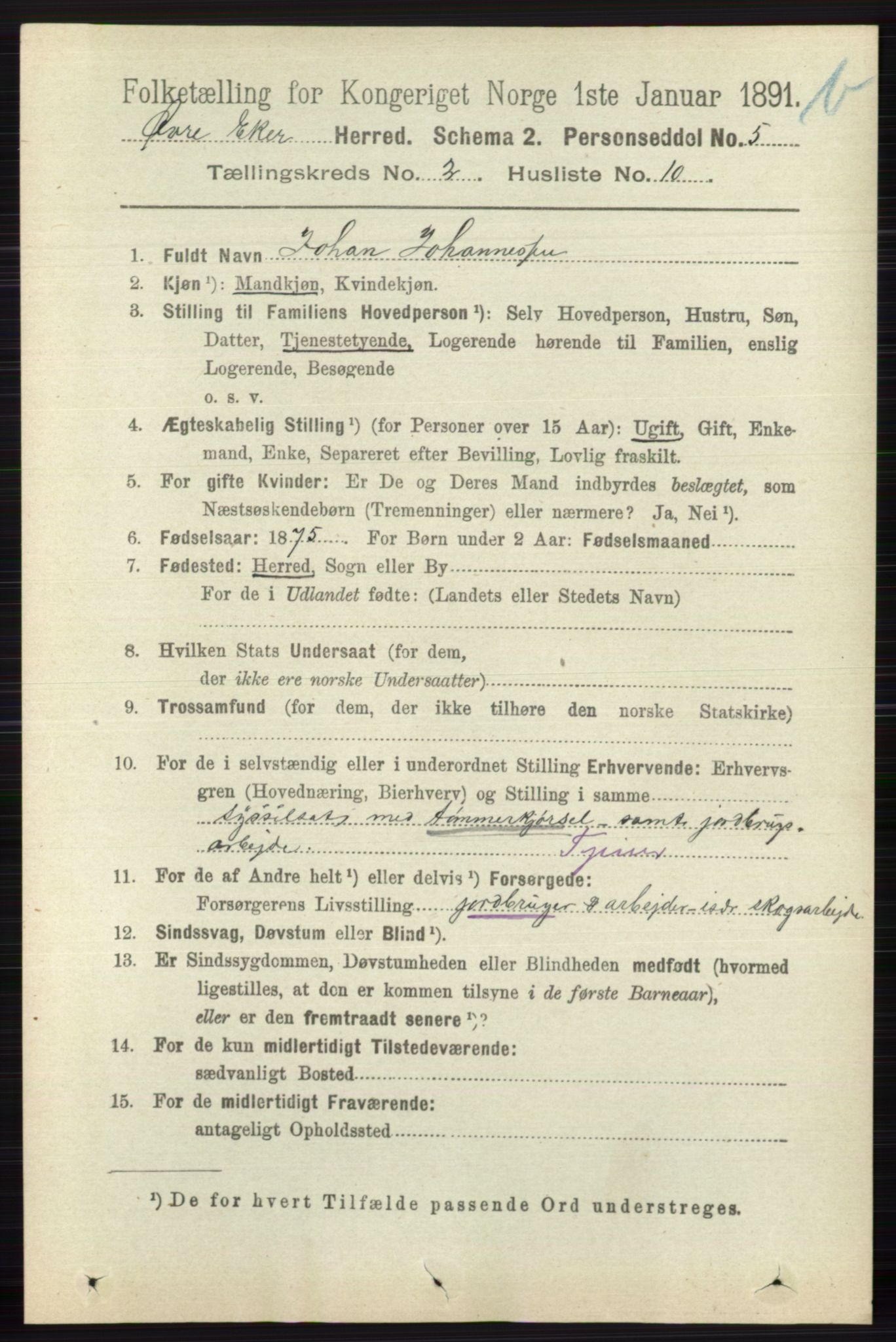 RA, 1891 census for 0624 Øvre Eiker, 1891, p. 8530