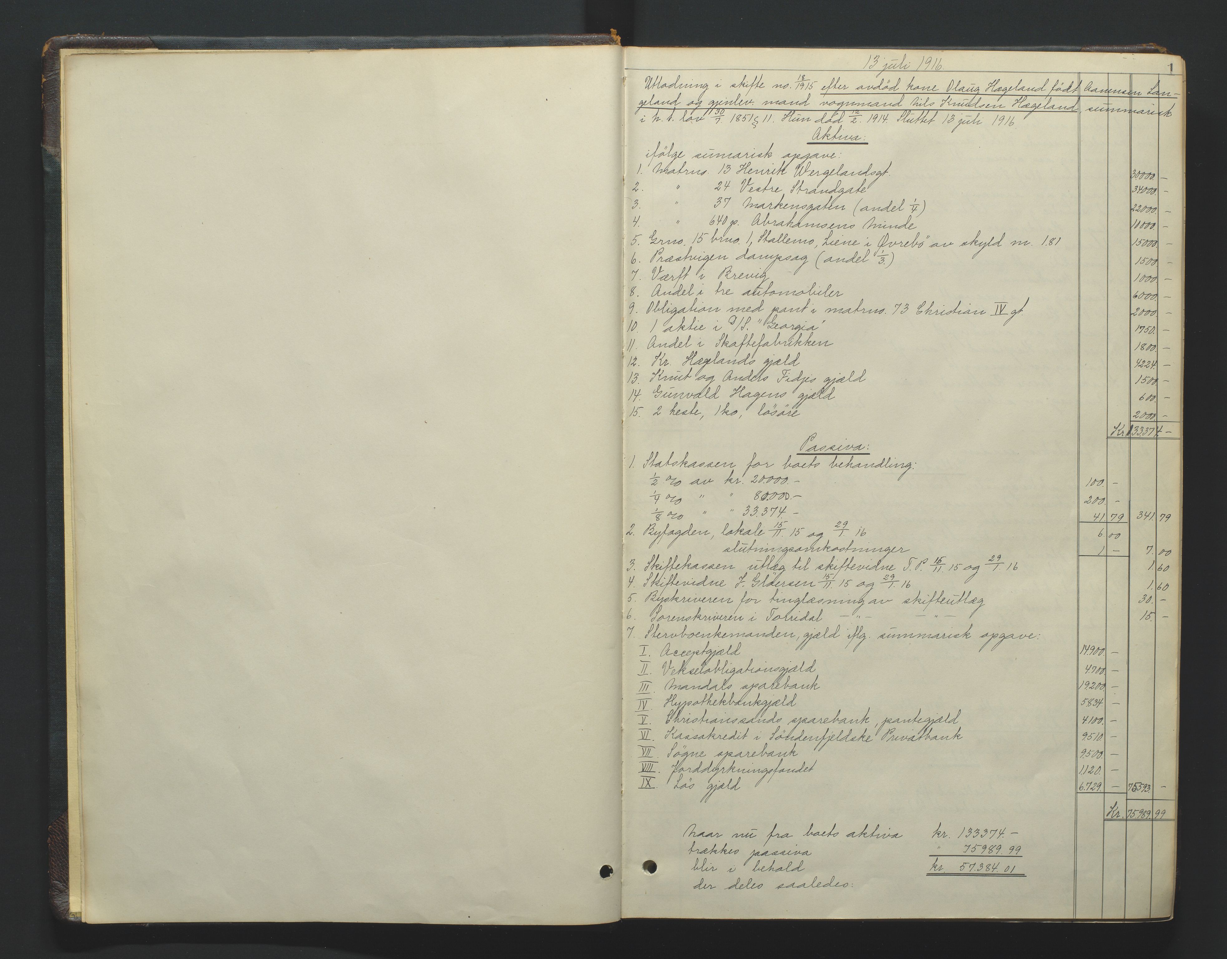 Kristiansand byrett, AV/SAK-1223-0001/H/Hc/L0061: Skifteutlodningsprotokoll nr. 7, med register, 1916-1928