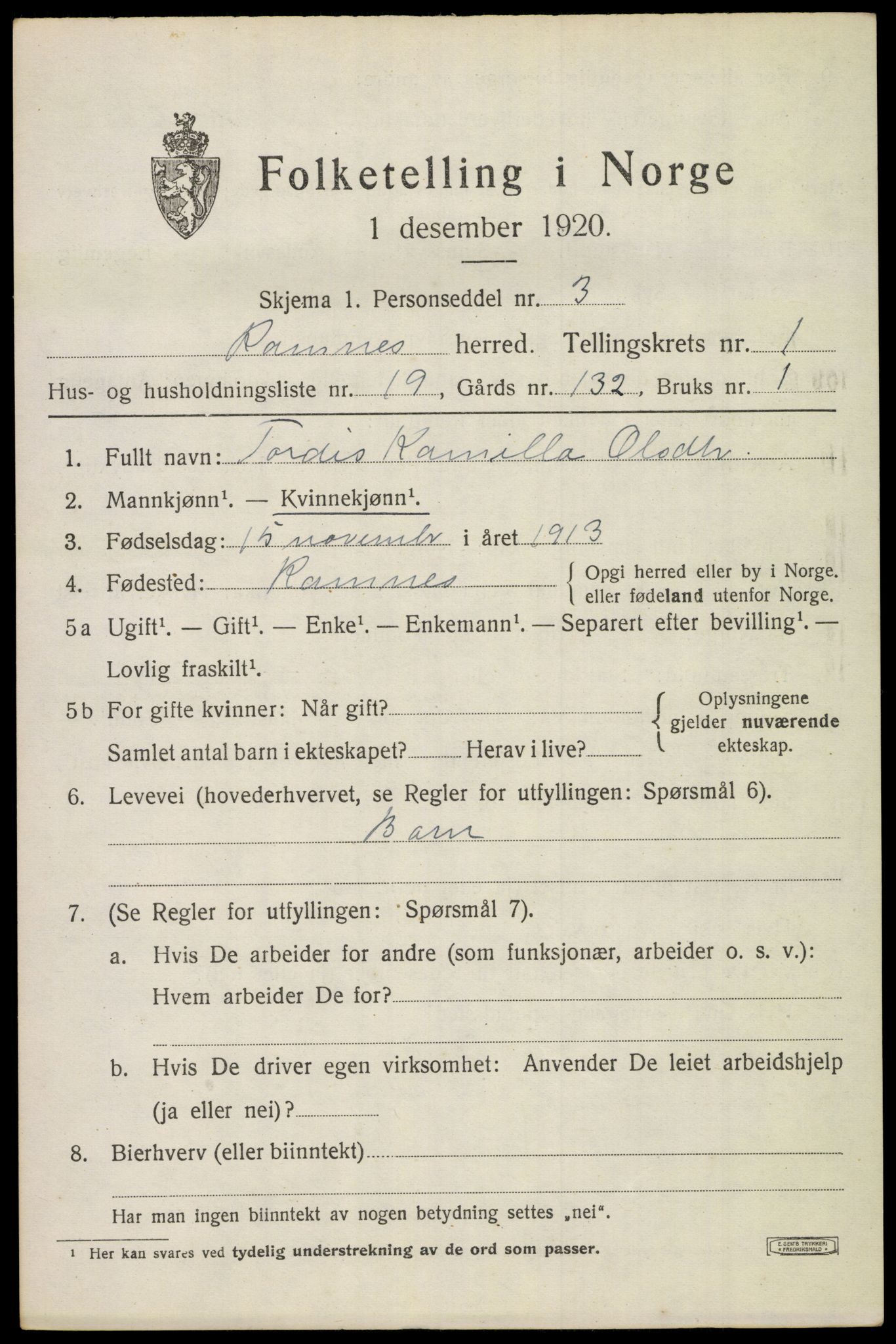 SAKO, 1920 census for Ramnes, 1920, p. 1356