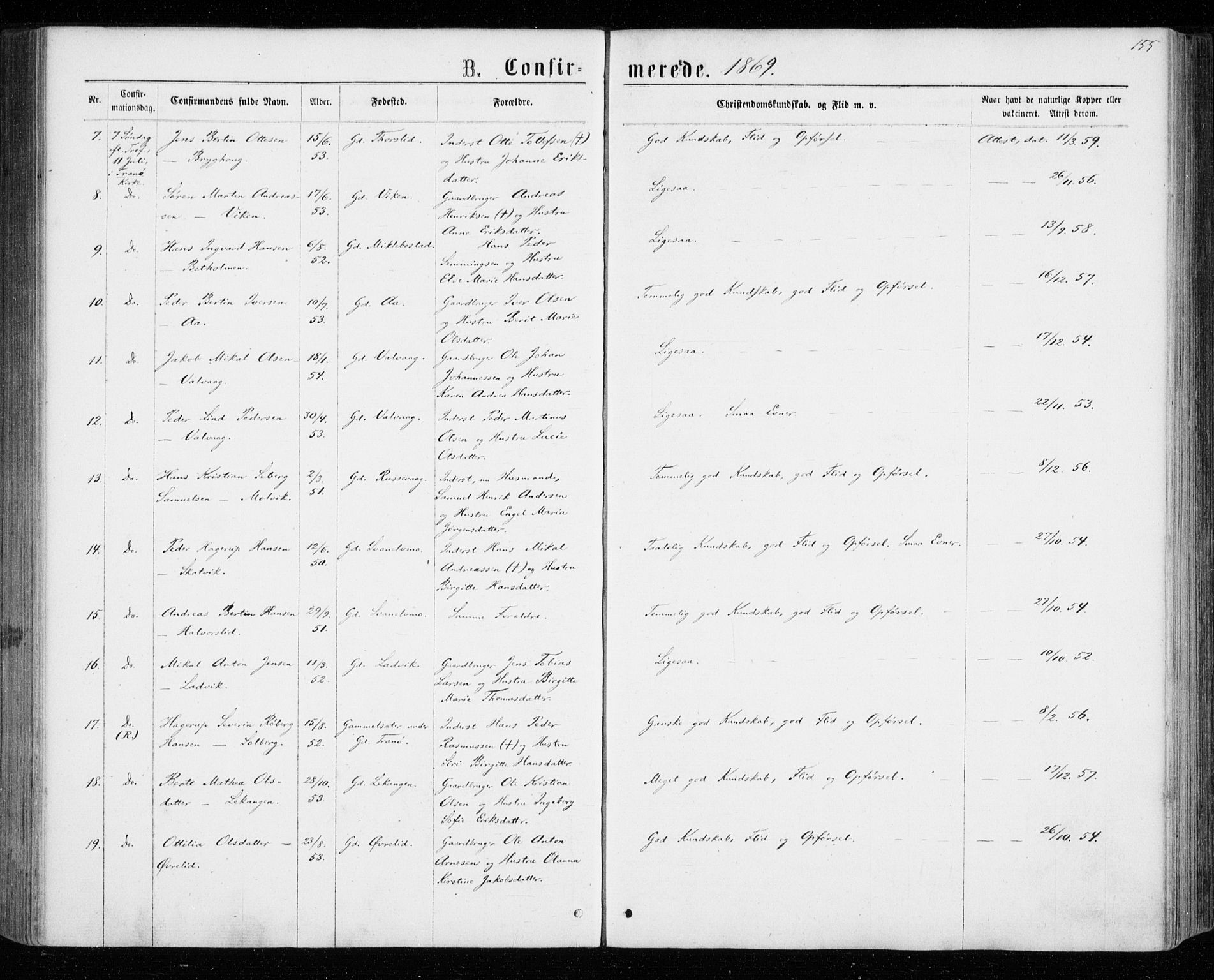 Tranøy sokneprestkontor, AV/SATØ-S-1313/I/Ia/Iaa/L0008kirke: Parish register (official) no. 8, 1867-1877, p. 155