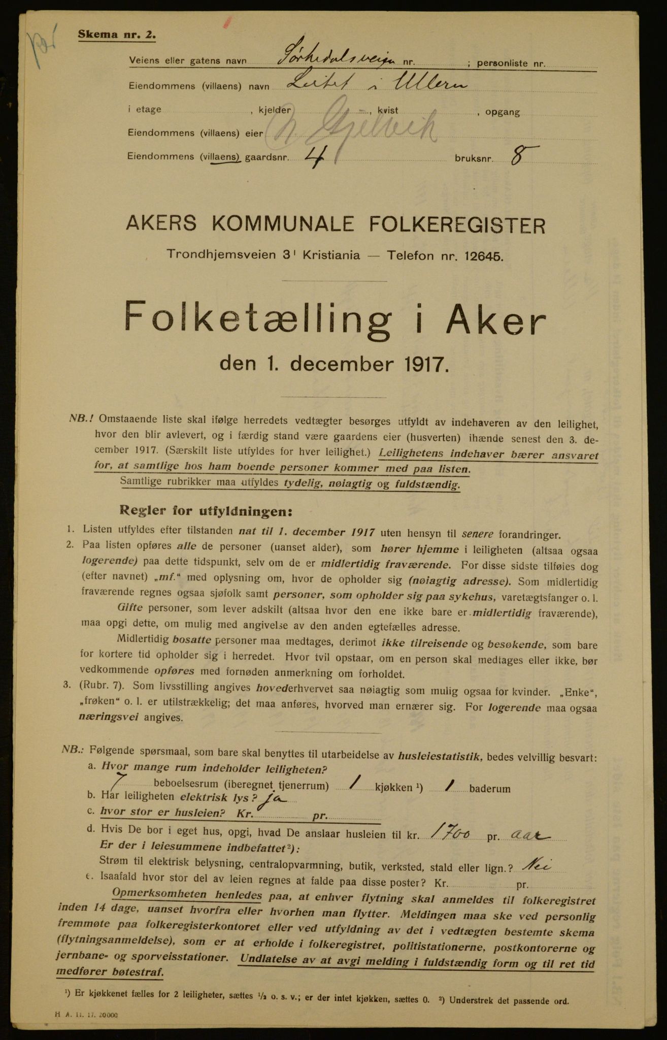 OBA, Municipal Census 1917 for Aker, 1917, p. 56