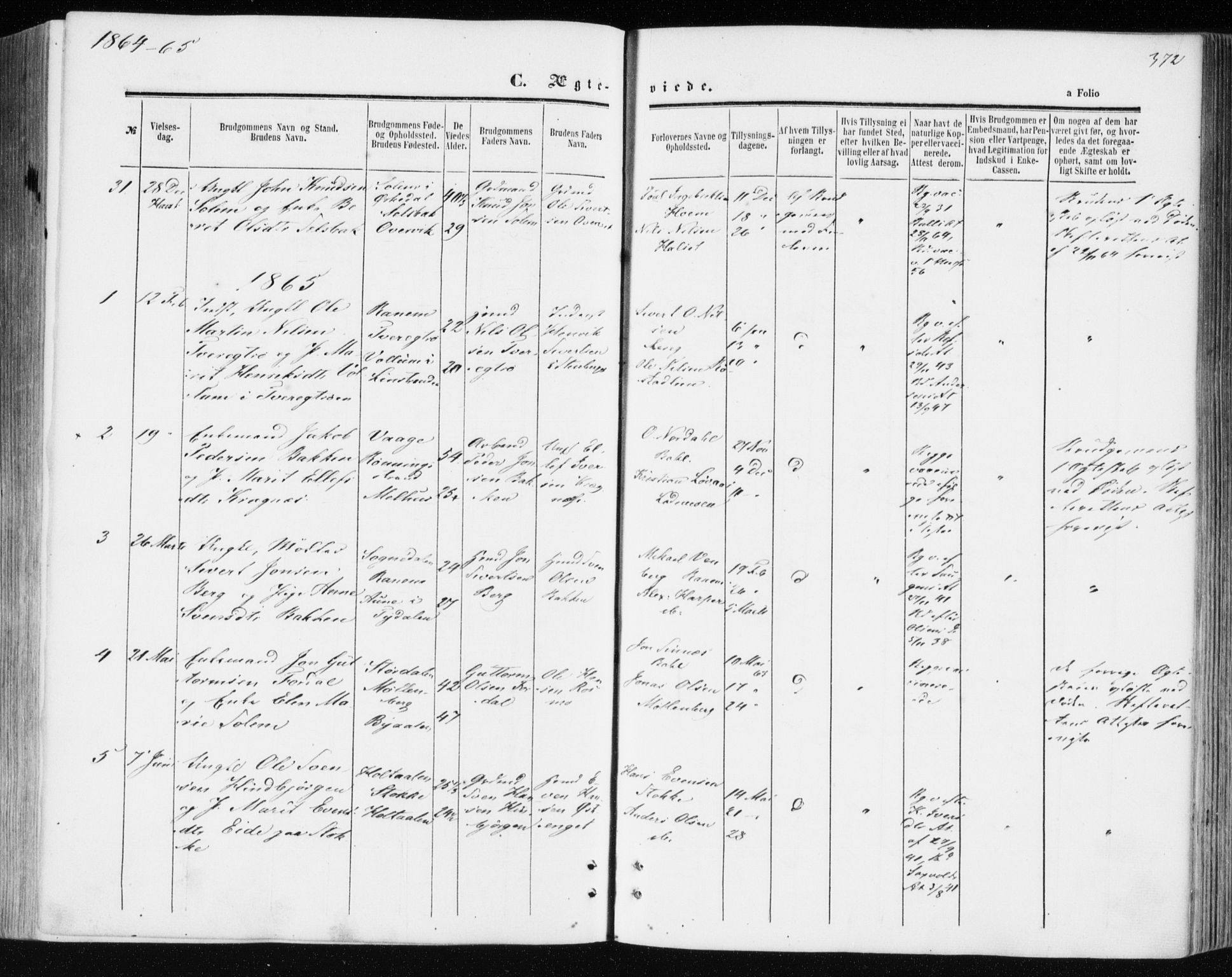 Ministerialprotokoller, klokkerbøker og fødselsregistre - Sør-Trøndelag, SAT/A-1456/606/L0292: Parish register (official) no. 606A07, 1856-1865, p. 372