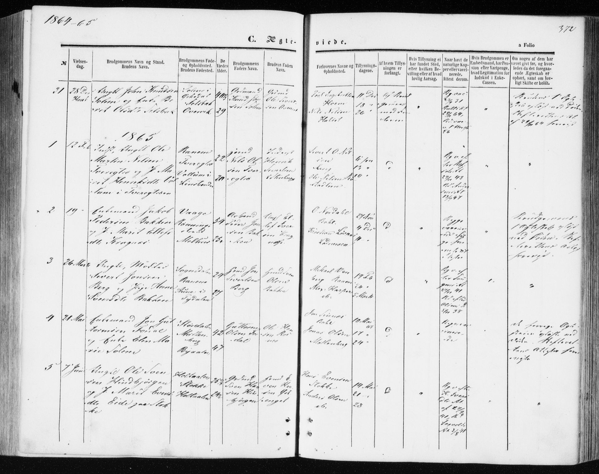 Ministerialprotokoller, klokkerbøker og fødselsregistre - Sør-Trøndelag, AV/SAT-A-1456/606/L0292: Parish register (official) no. 606A07, 1856-1865, p. 372