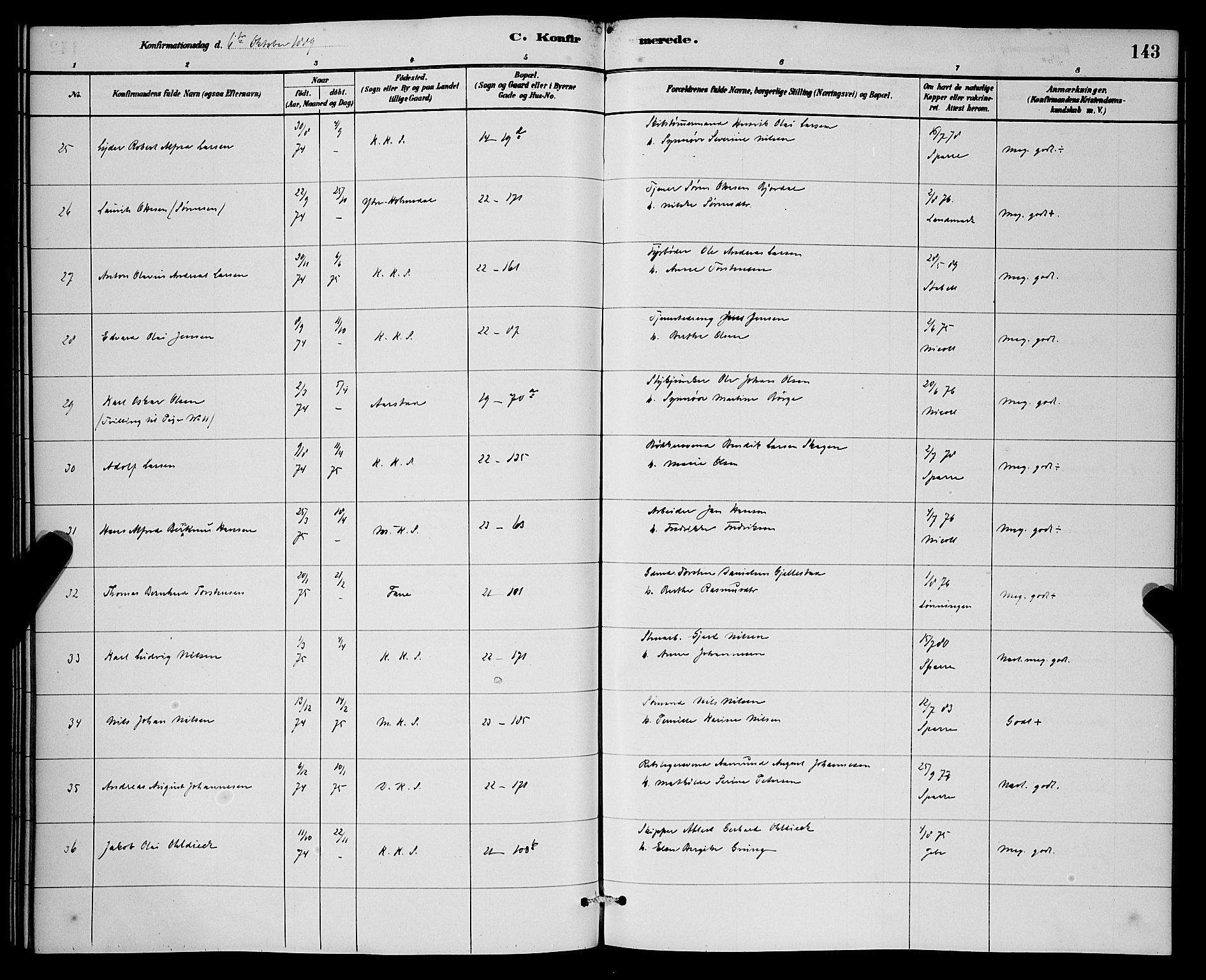 Korskirken sokneprestembete, AV/SAB-A-76101/H/Hab: Parish register (copy) no. C 3, 1880-1892, p. 143