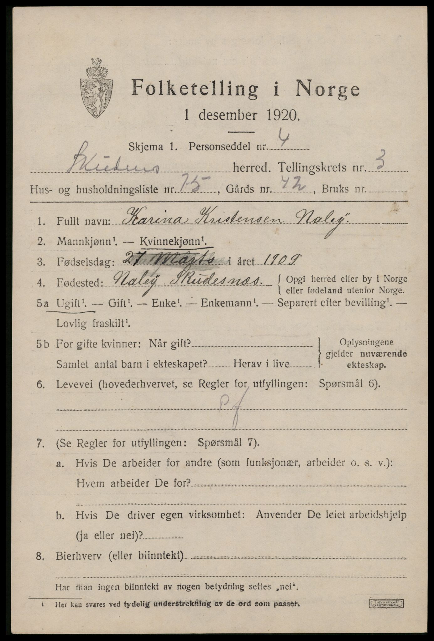 SAST, 1920 census for Skudenes, 1920, p. 3378