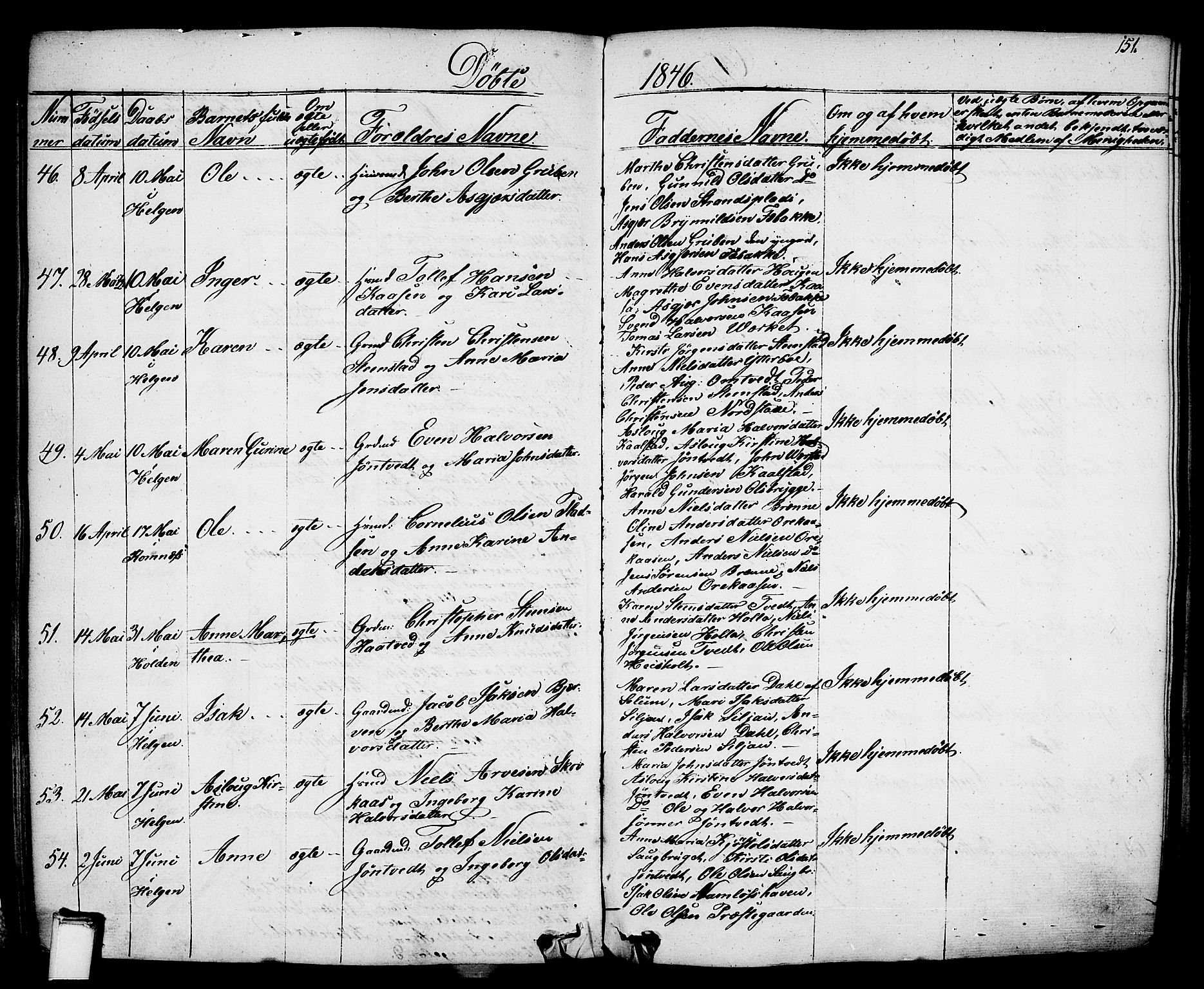 Holla kirkebøker, SAKO/A-272/F/Fa/L0004: Parish register (official) no. 4, 1830-1848, p. 151