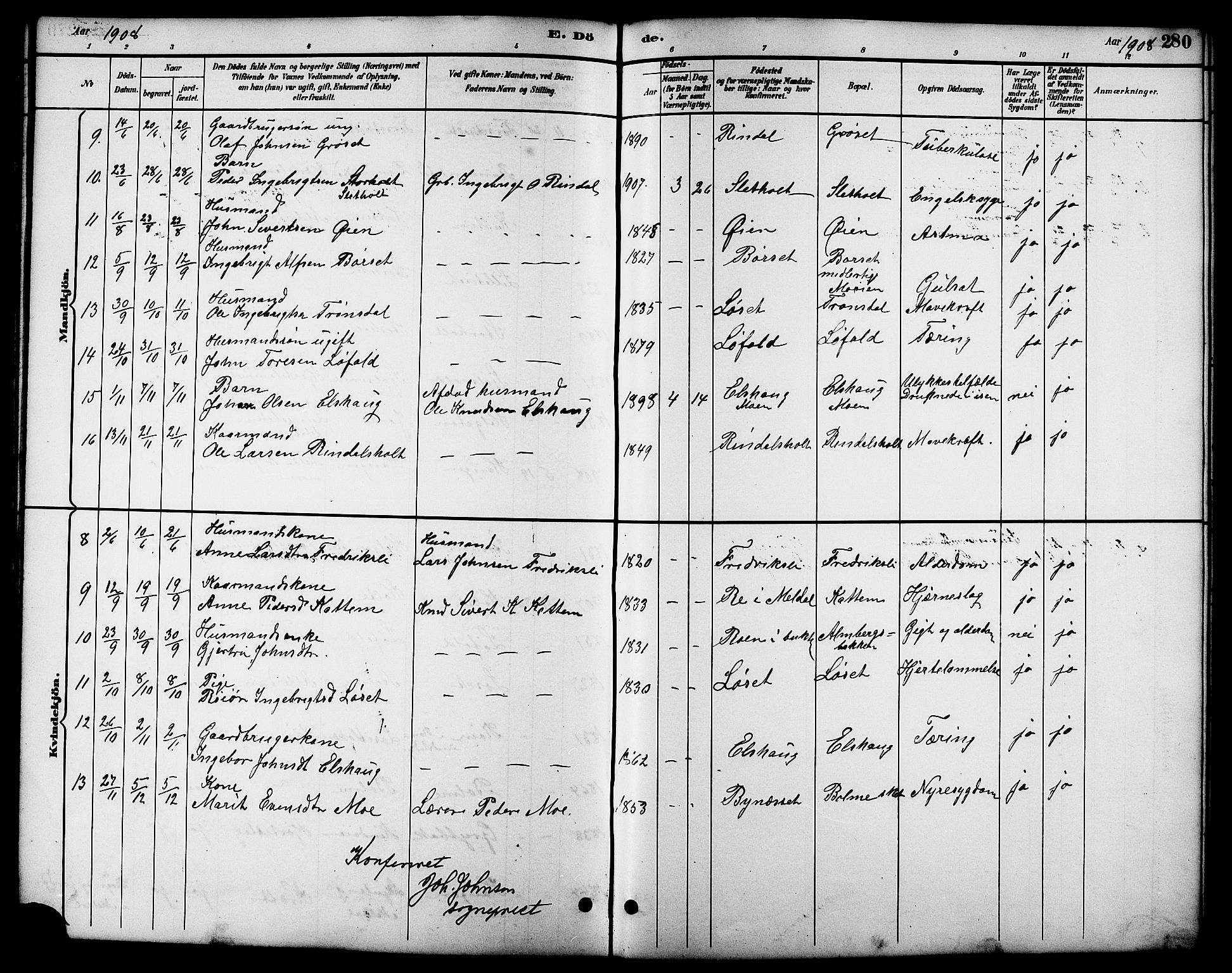 Ministerialprotokoller, klokkerbøker og fødselsregistre - Møre og Romsdal, AV/SAT-A-1454/598/L1078: Parish register (copy) no. 598C03, 1892-1909, p. 280
