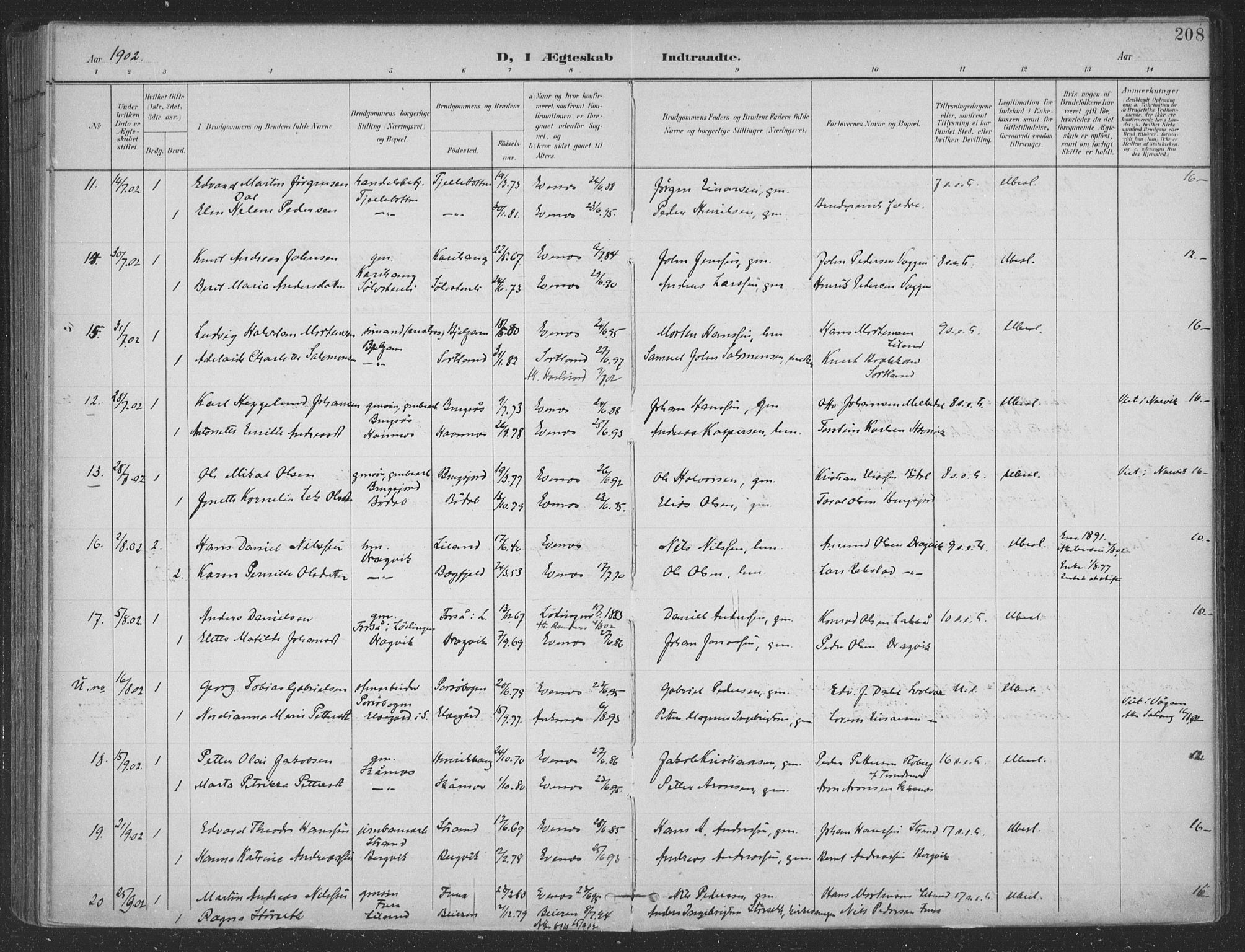 Ministerialprotokoller, klokkerbøker og fødselsregistre - Nordland, SAT/A-1459/863/L0899: Parish register (official) no. 863A11, 1897-1906, p. 208