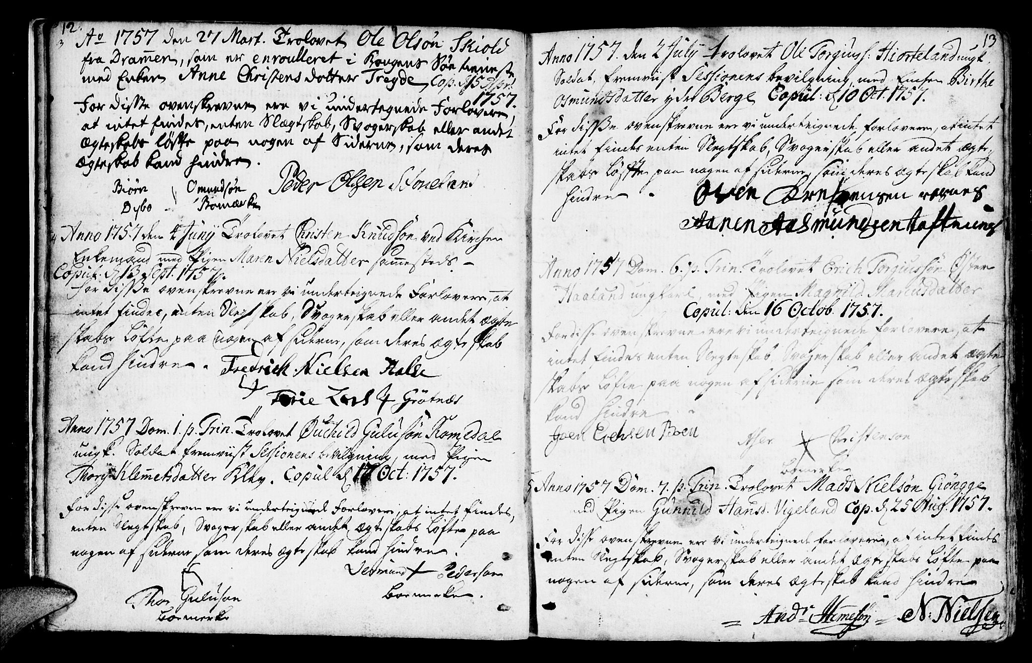 Mandal sokneprestkontor, AV/SAK-1111-0030/F/Fa/Faa/L0006: Parish register (official) no. A 6, 1755-1783, p. 12-13