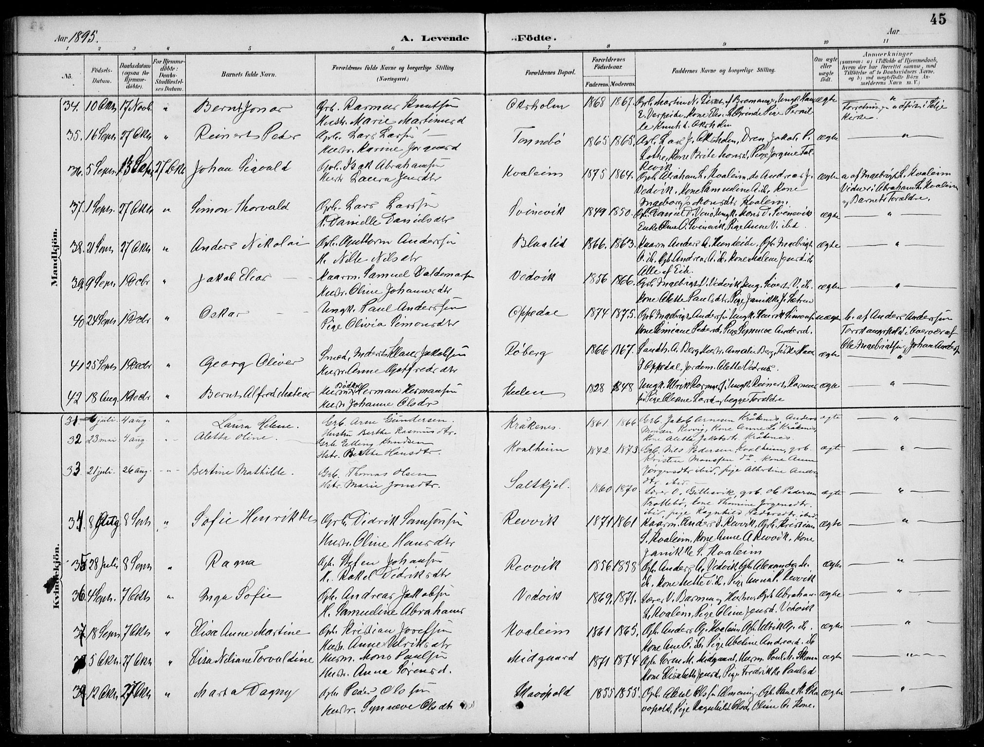 Selje sokneprestembete, AV/SAB-A-99938/H/Ha/Haa/Haac/L0002: Parish register (official) no. C  2, 1889-1904, p. 45