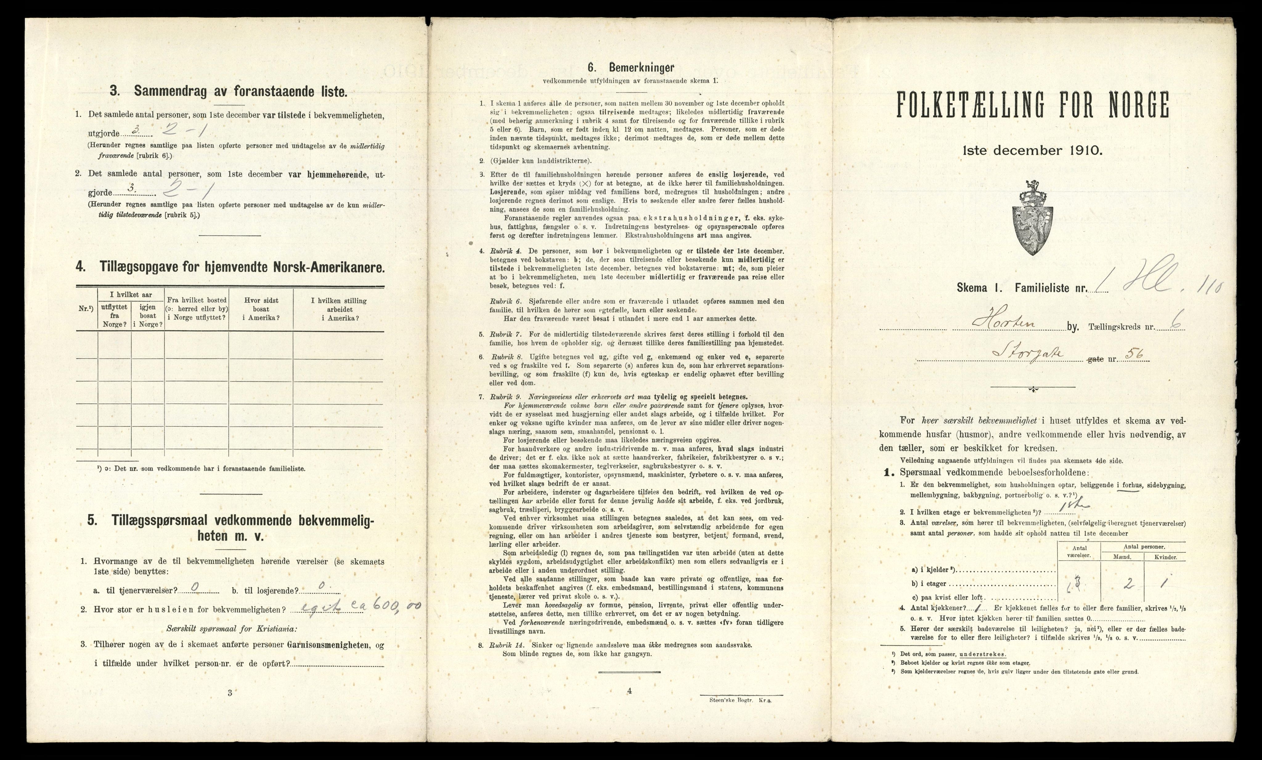 RA, 1910 census for Horten, 1910, p. 6186