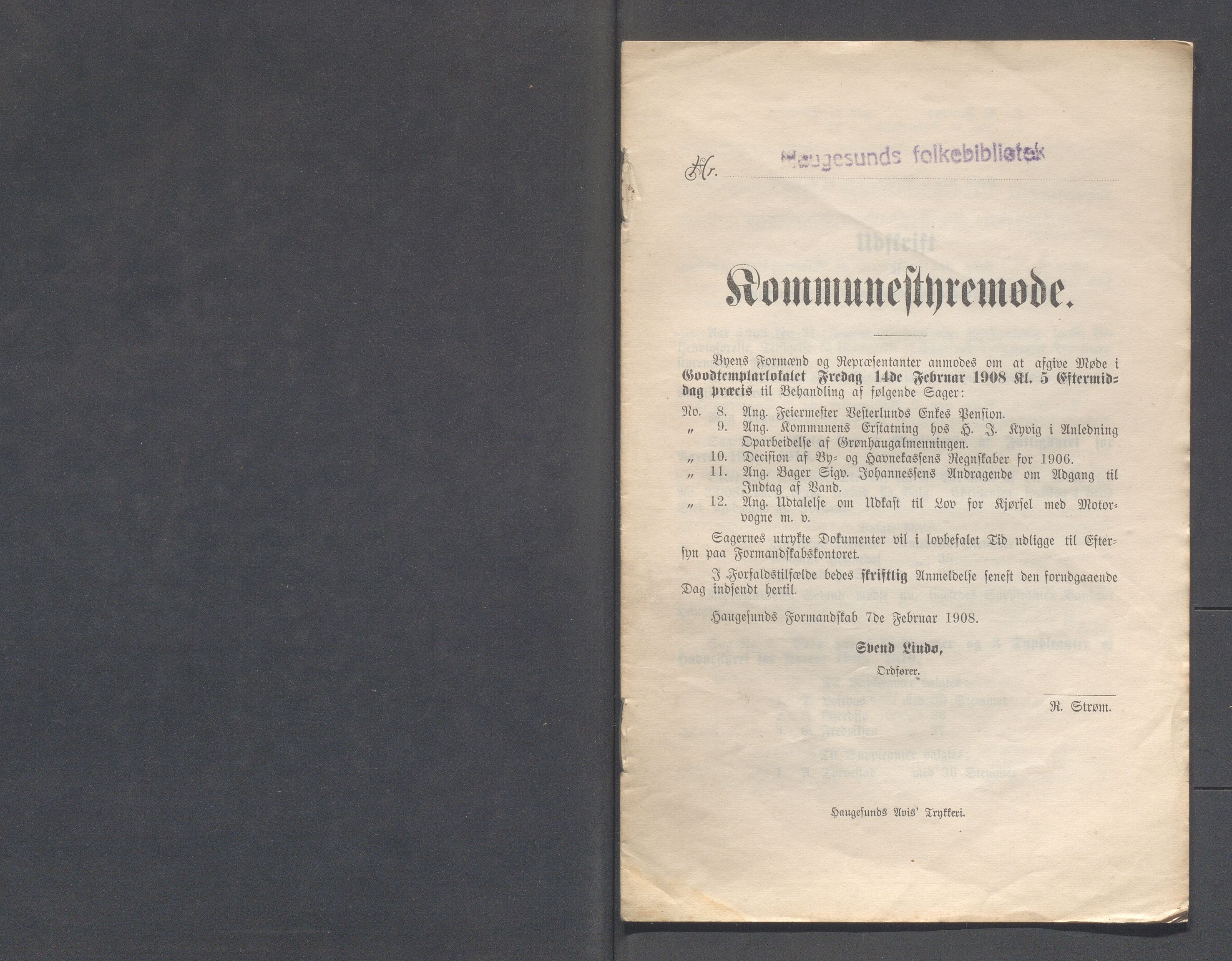 Haugesund kommune - Formannskapet og Bystyret, IKAR/A-740/A/Abb/L0002: Bystyreforhandlinger, 1908-1917, p. 6