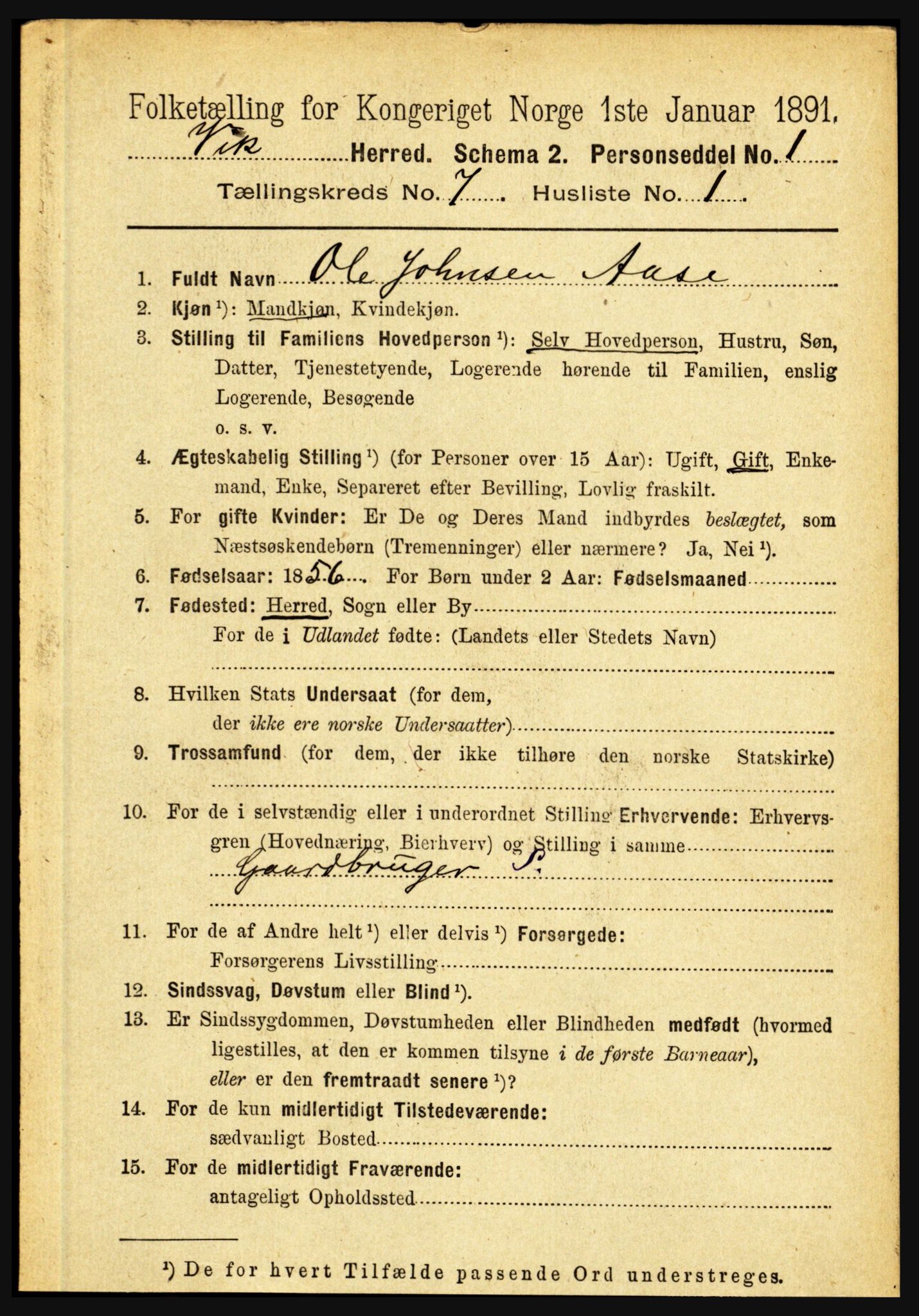 RA, 1891 census for 1417 Vik, 1891, p. 3227