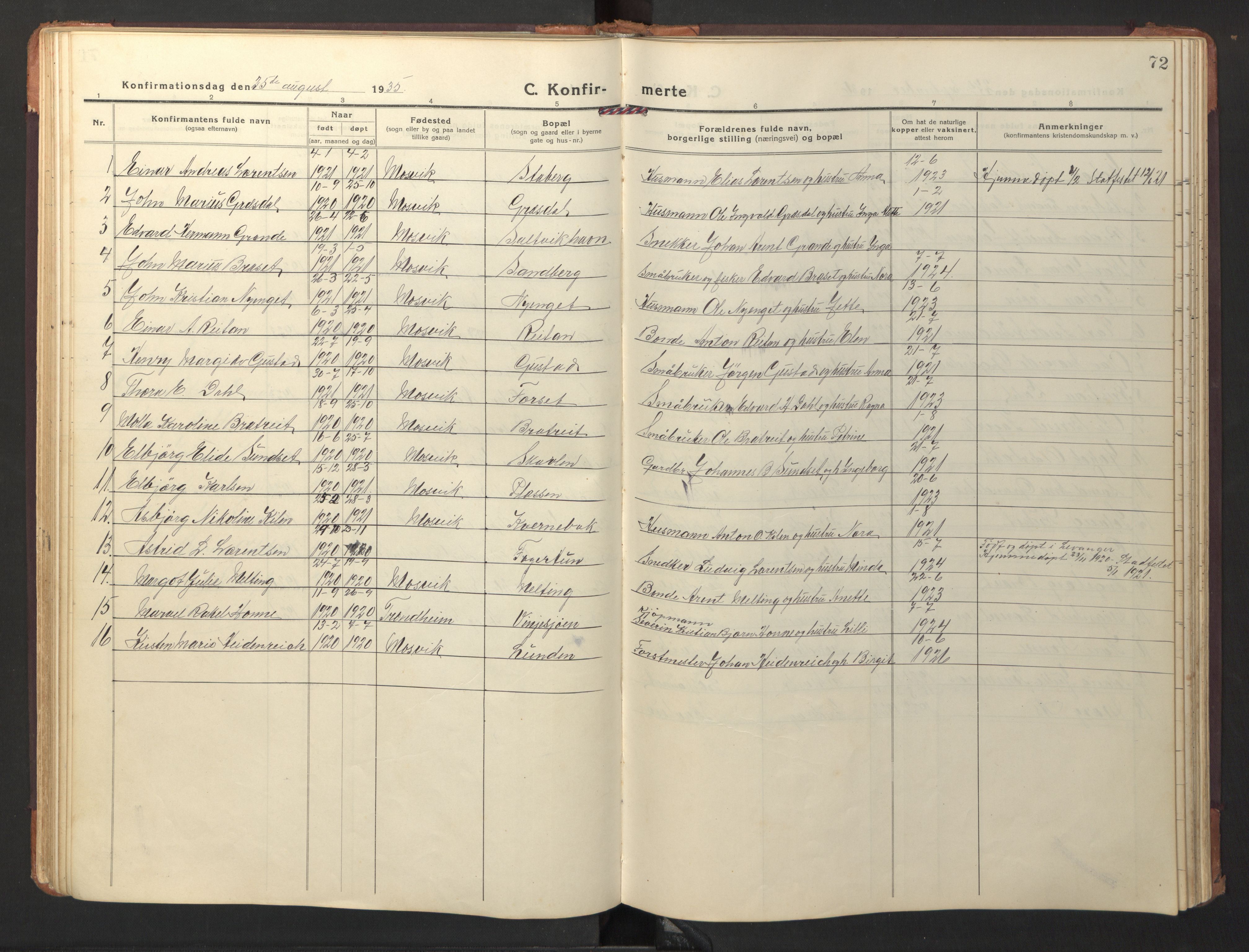 Ministerialprotokoller, klokkerbøker og fødselsregistre - Nord-Trøndelag, SAT/A-1458/733/L0328: Parish register (copy) no. 733C03, 1919-1966, p. 72