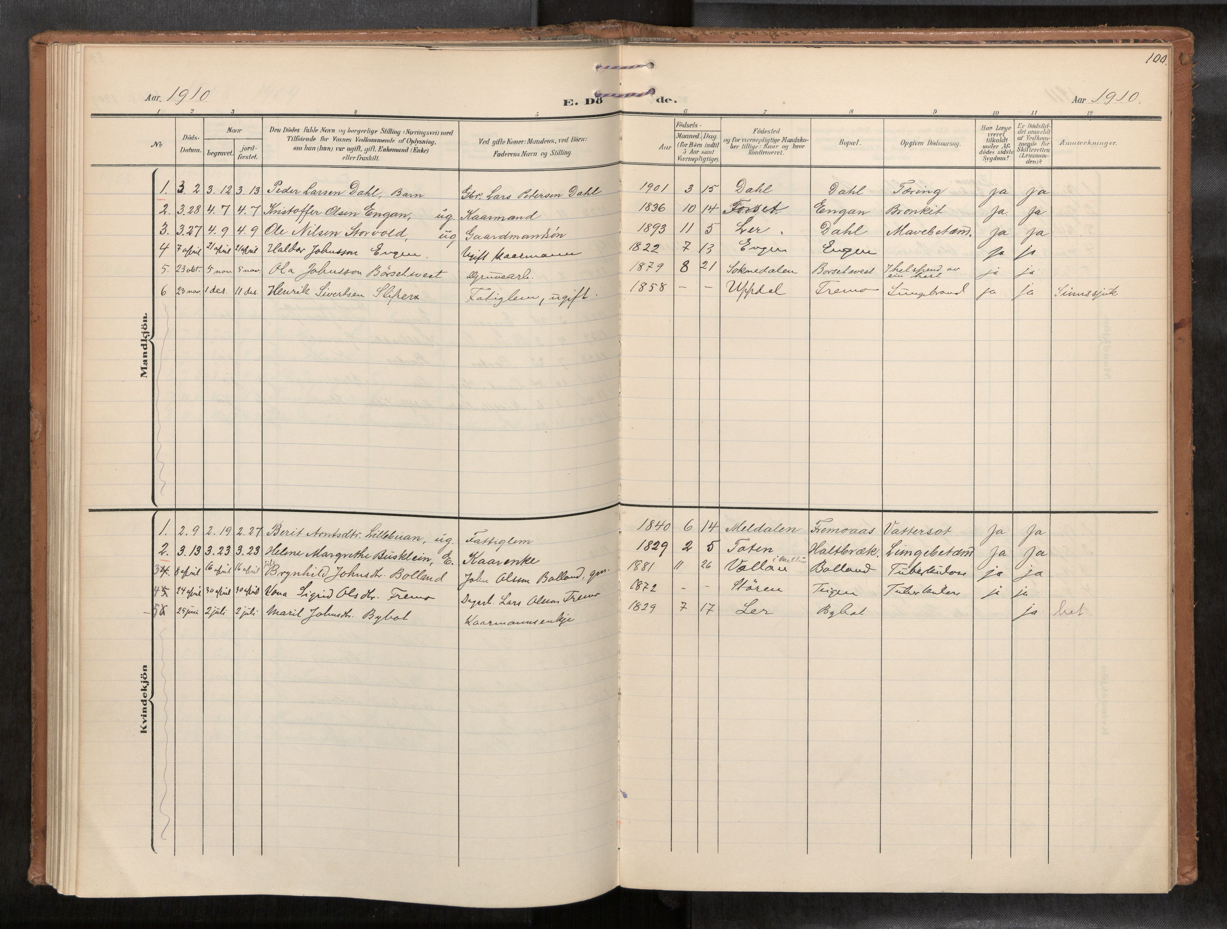 Ministerialprotokoller, klokkerbøker og fødselsregistre - Sør-Trøndelag, SAT/A-1456/693/L1119b: Parish register (official) no. 693A02, 1906-1936, p. 100