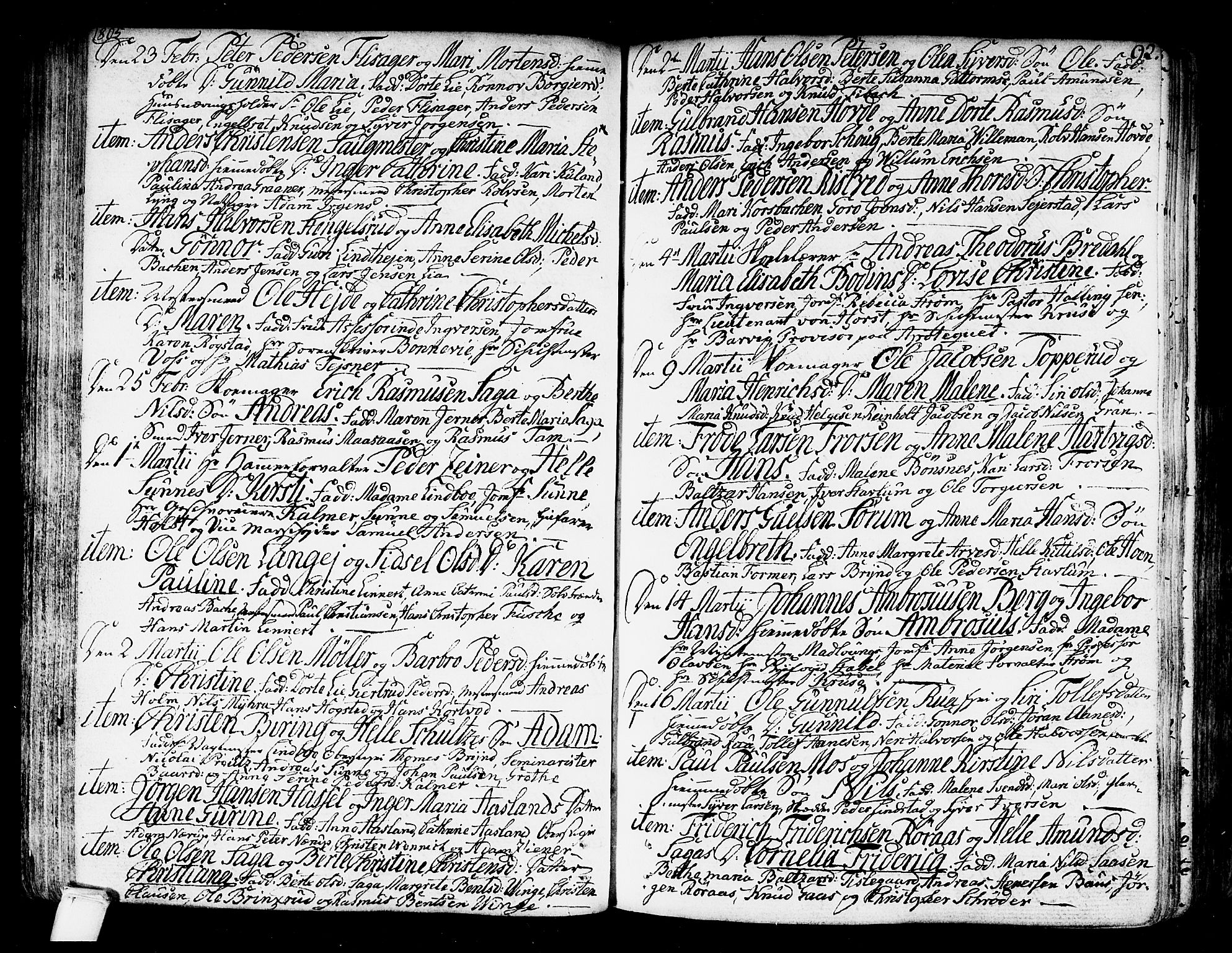 Kongsberg kirkebøker, SAKO/A-22/F/Fa/L0007: Parish register (official) no. I 7, 1795-1816, p. 92