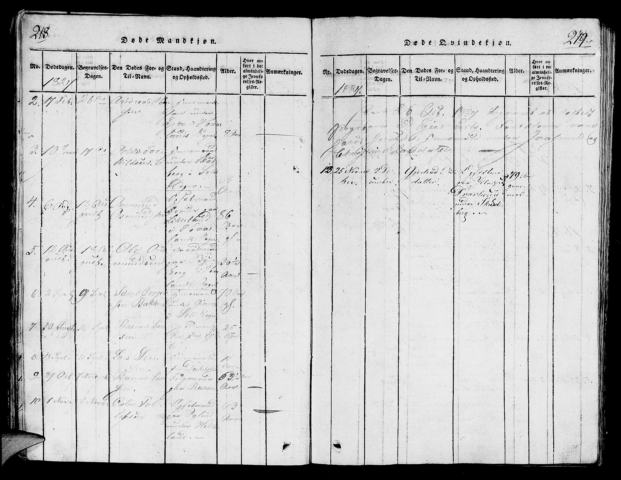 Håland sokneprestkontor, AV/SAST-A-101802/001/30BA/L0004: Parish register (official) no. A 4, 1815-1829, p. 218-219