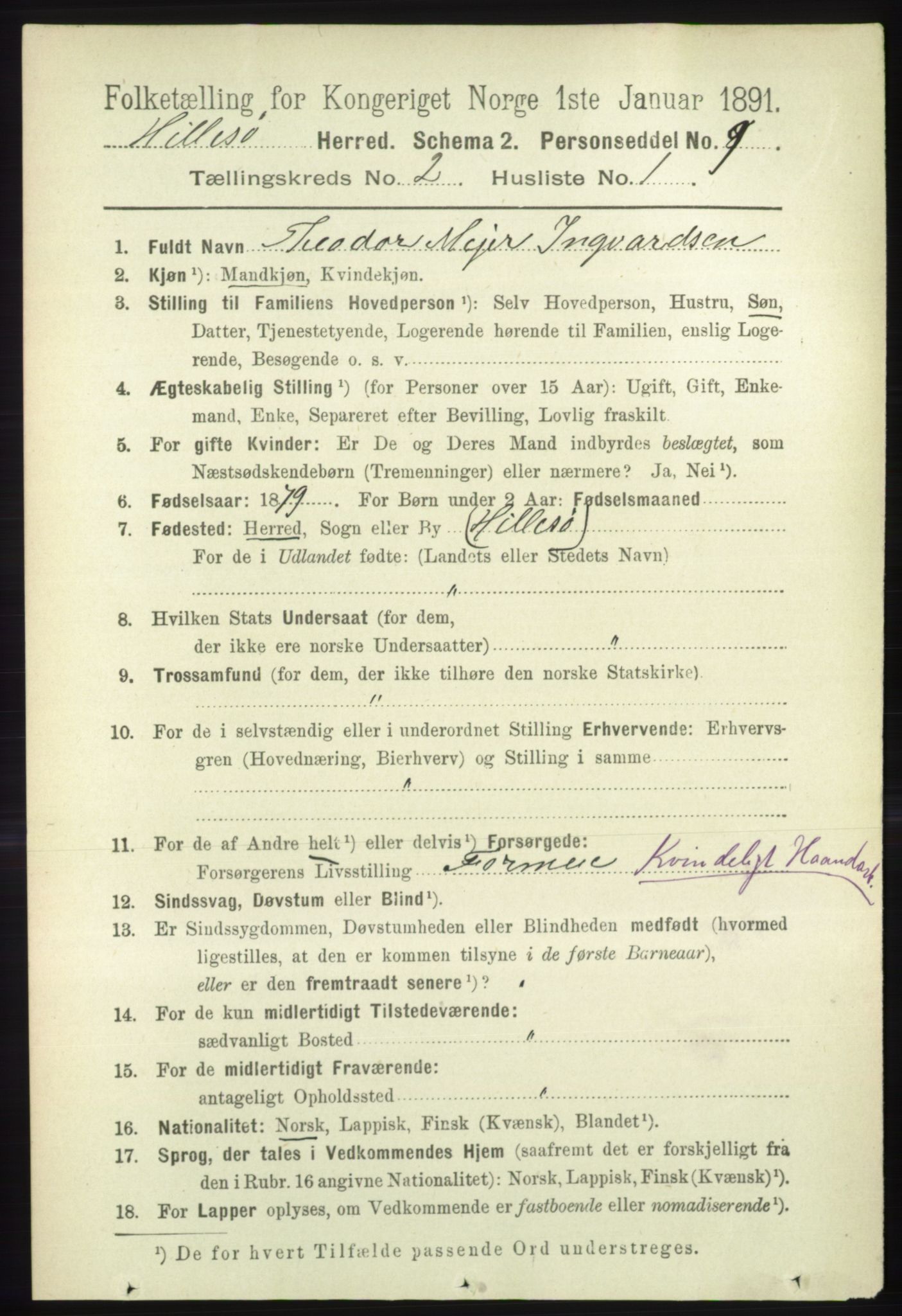 RA, 1891 census for 1930 Hillesøy, 1891, p. 637