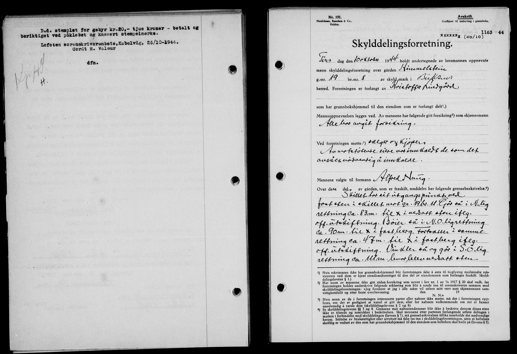 Lofoten sorenskriveri, SAT/A-0017/1/2/2C/L0012a: Mortgage book no. 12a, 1943-1944, Diary no: : 1163/1944