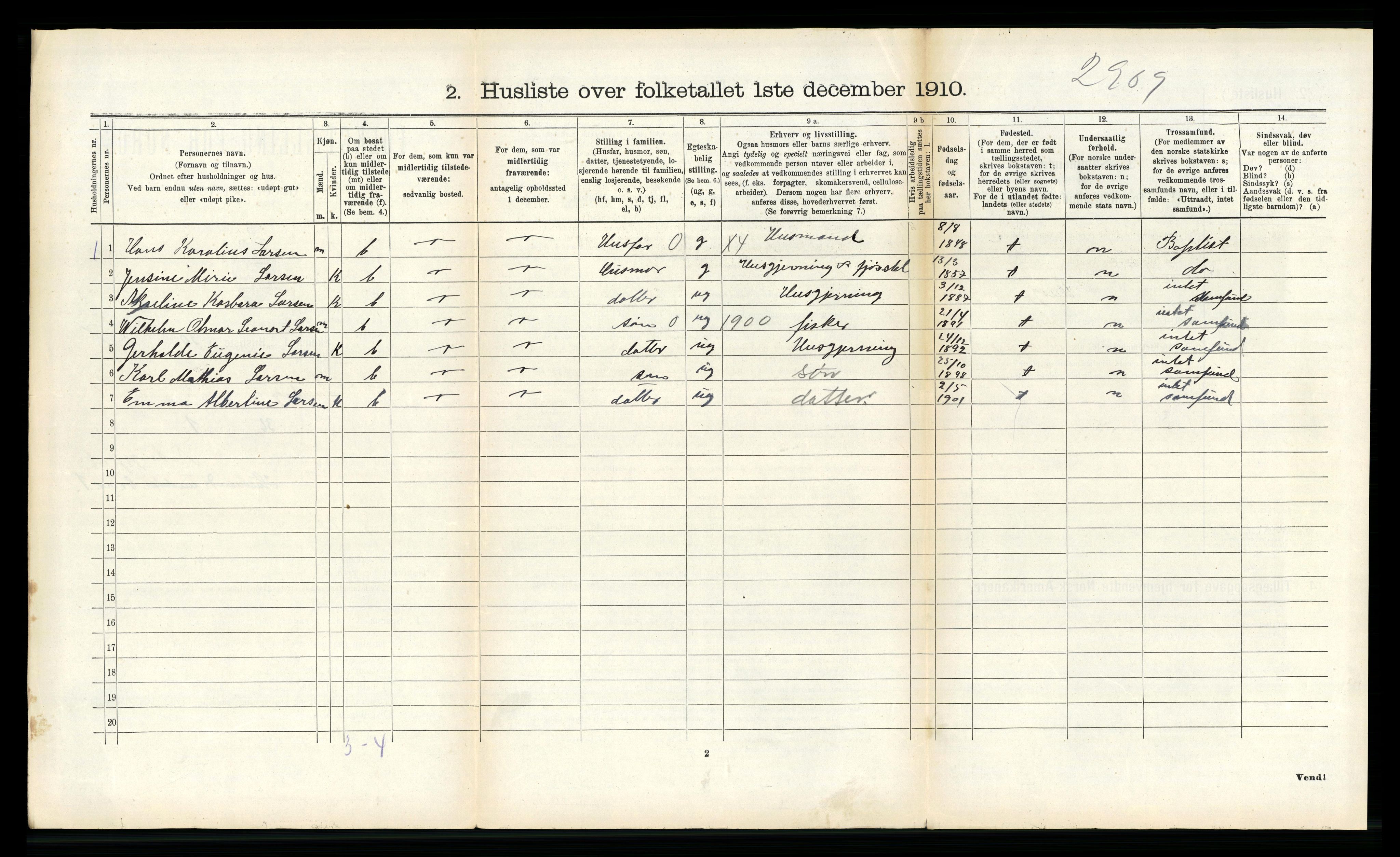 RA, 1910 census for Dverberg, 1910, p. 563